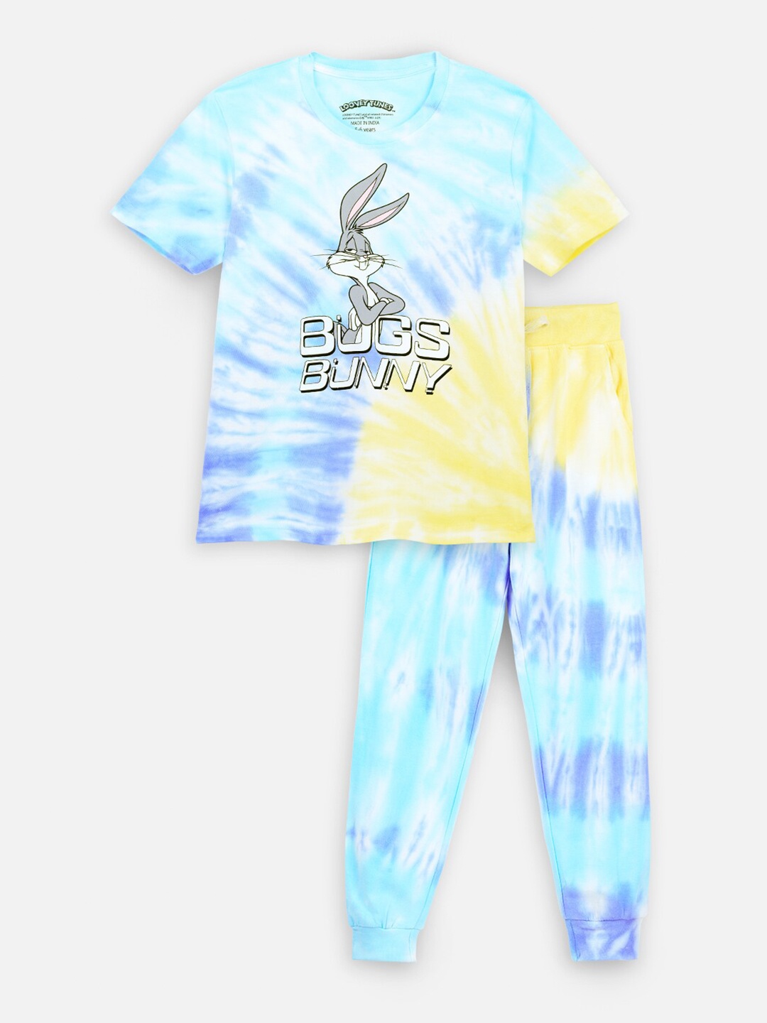 

Nap Chief Kids Bugs Bunny Tie Dye Pure Cotton T-shirt with Joggers, Blue