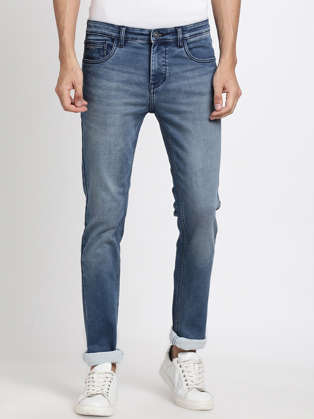 

Turtle Men Narrow Tapered Fit Heavy Fade Clean Look Stretchable Jeans, Blue