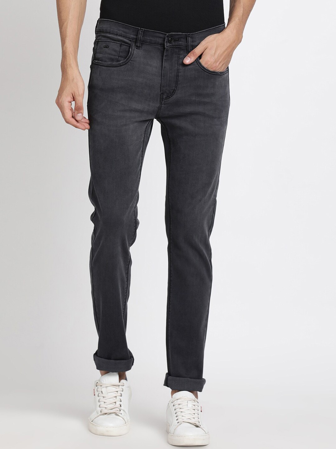 

Turtle Men Narrow Tapered Fit Clean Look Stretchable Jeans, Grey