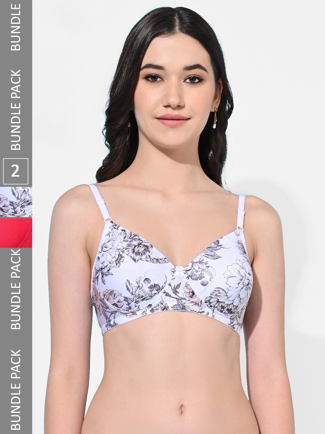 

FIMS Pack Of 2 Floral Printed Full Coverage Lightly Padded Bra With All Day Comfort, White