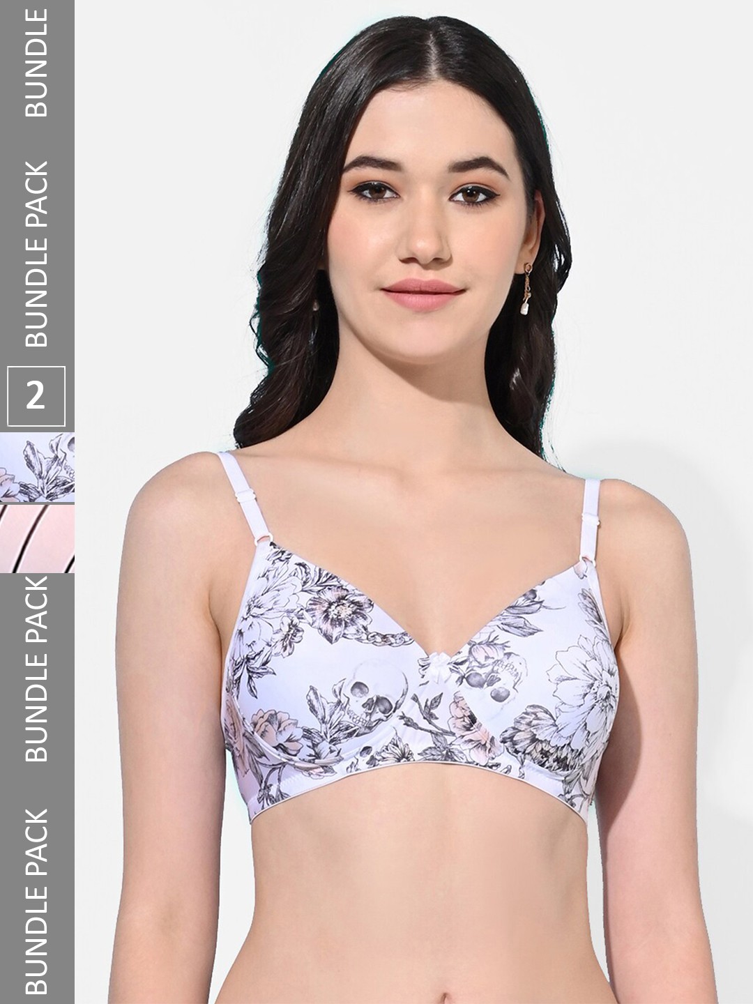 

FIMS Pack Of 2 Printed Full Coverage Lightly Padded Everyday Bras All Day Comfort, White