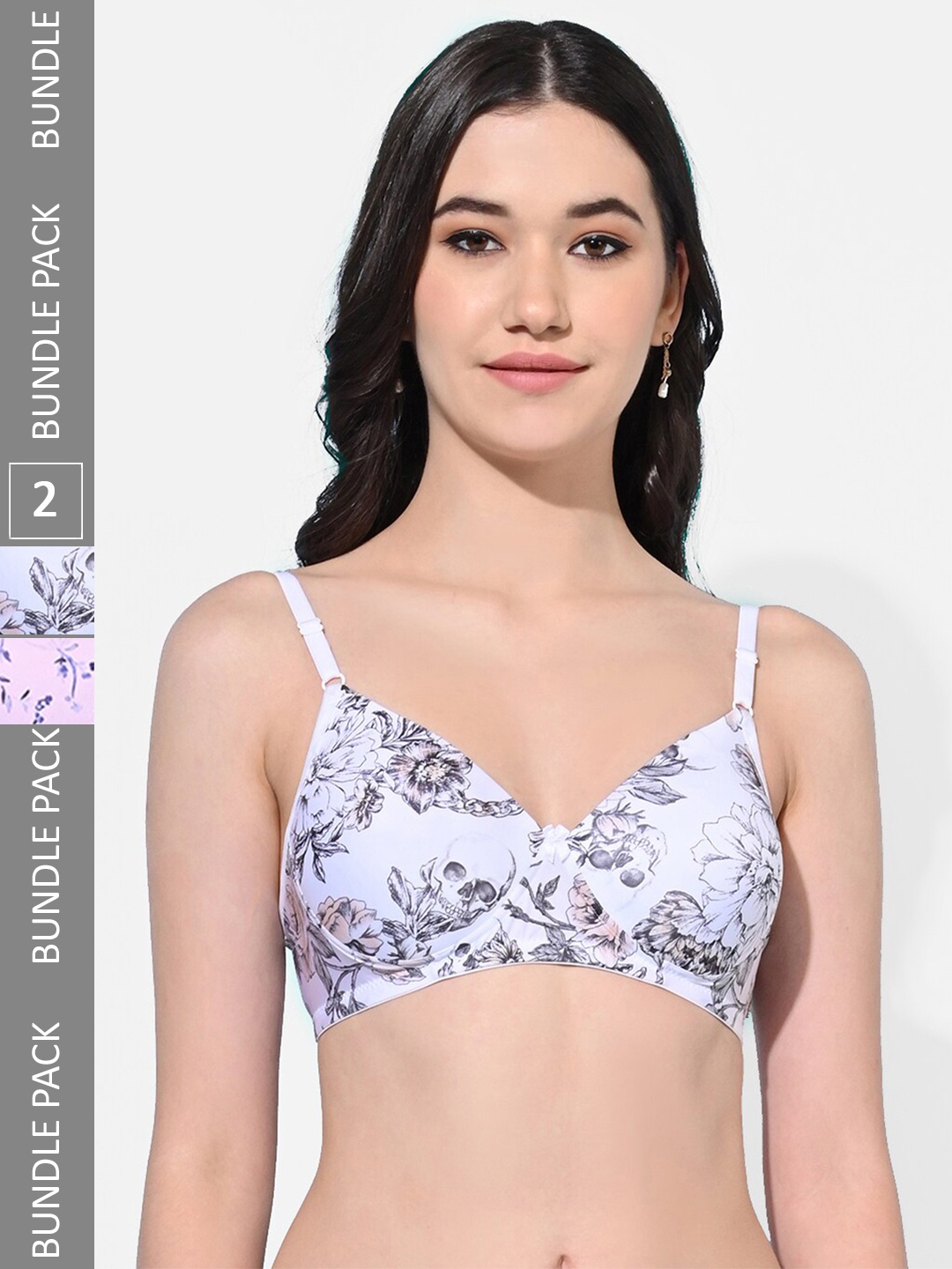 

FIMS Pack Of 2 Floral Printed Full Coverage Lightly Padded Bra With All Day Comfort, White