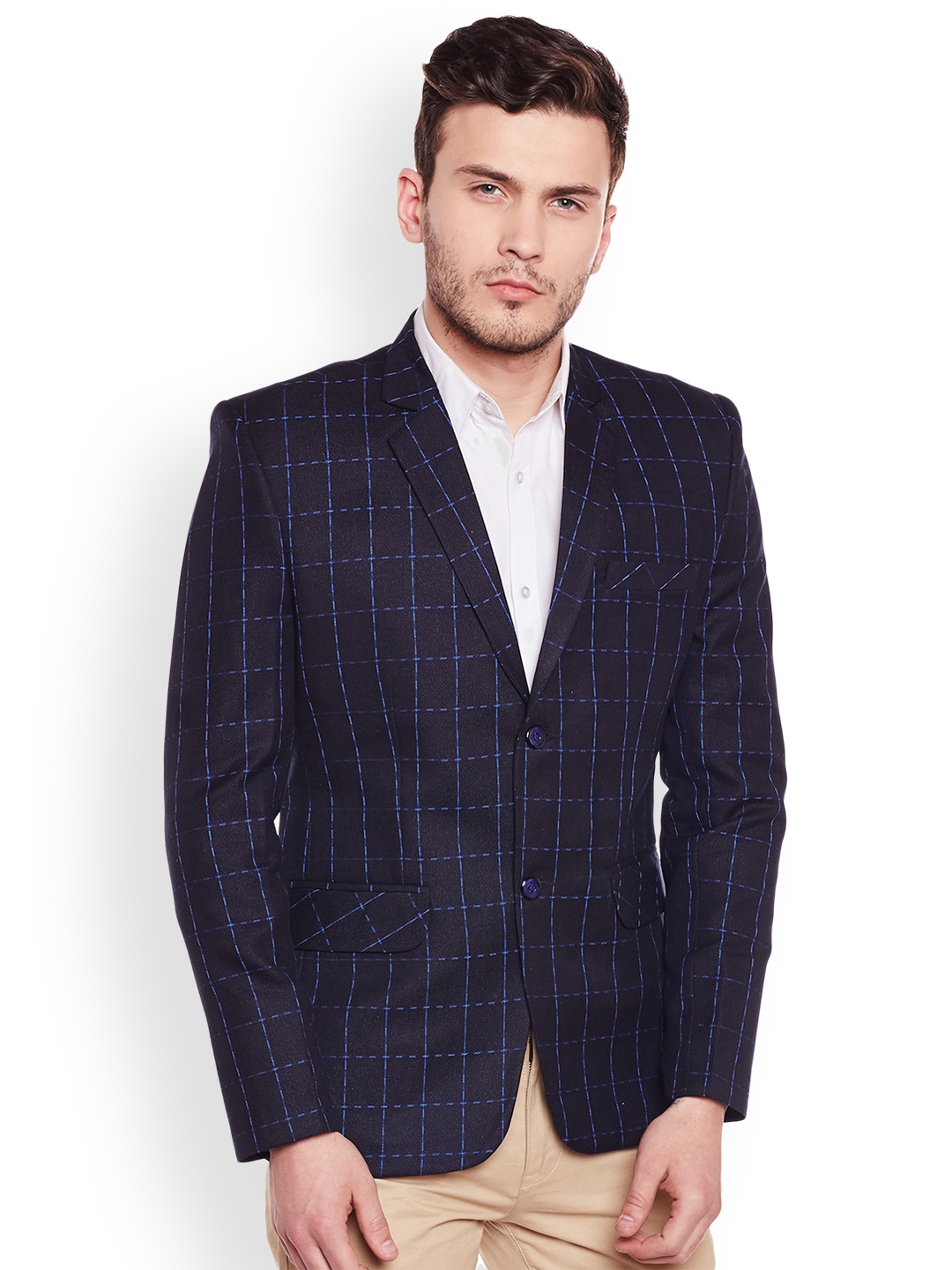 

Wintage Blue Checked Single-Breasted Tailored Fit Formal Blazer