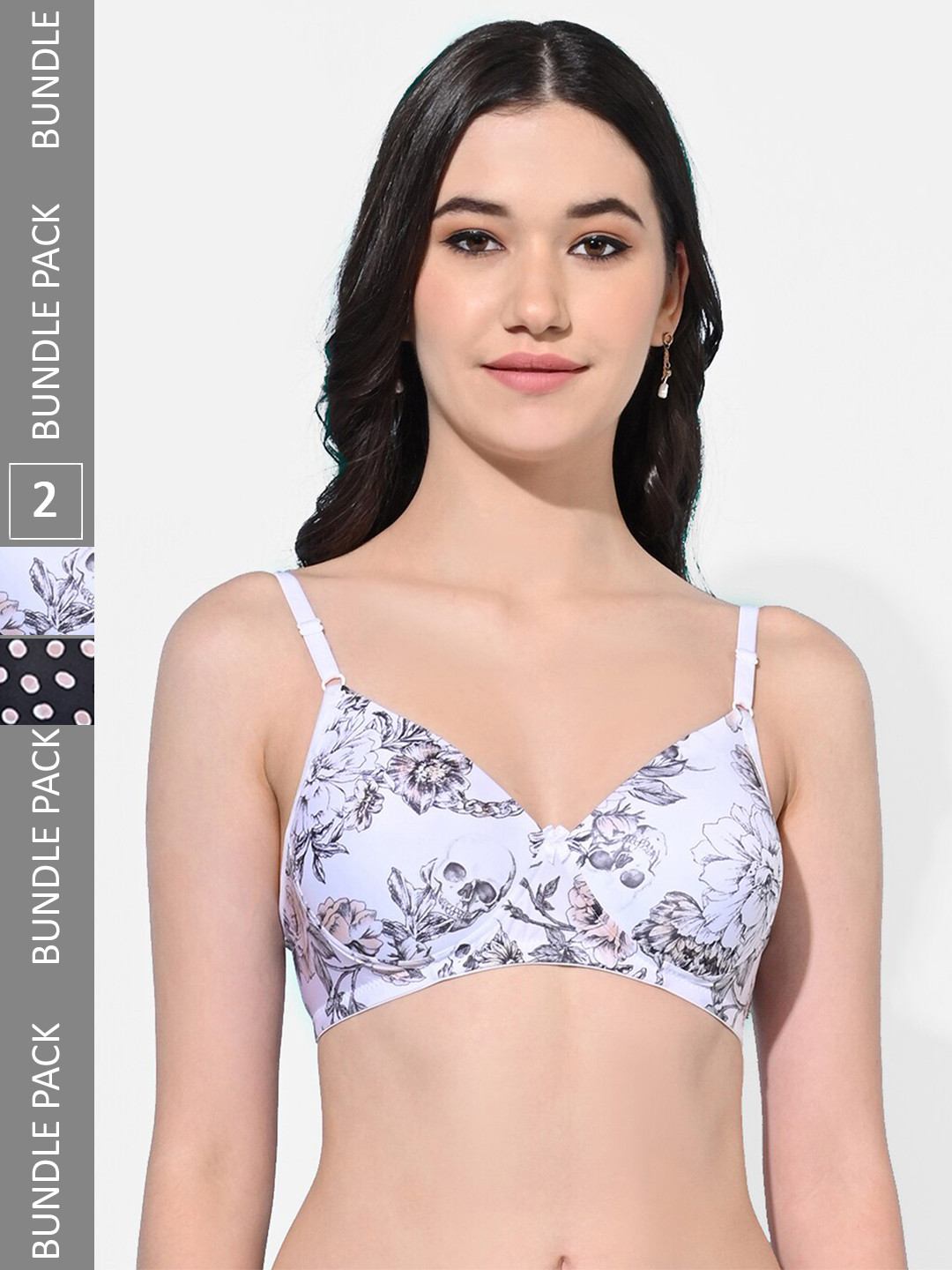 

FIMS Pack Of 2 Polka Dot Printed Full Coverage Lightly Padded Bra With All Day Comfort, White