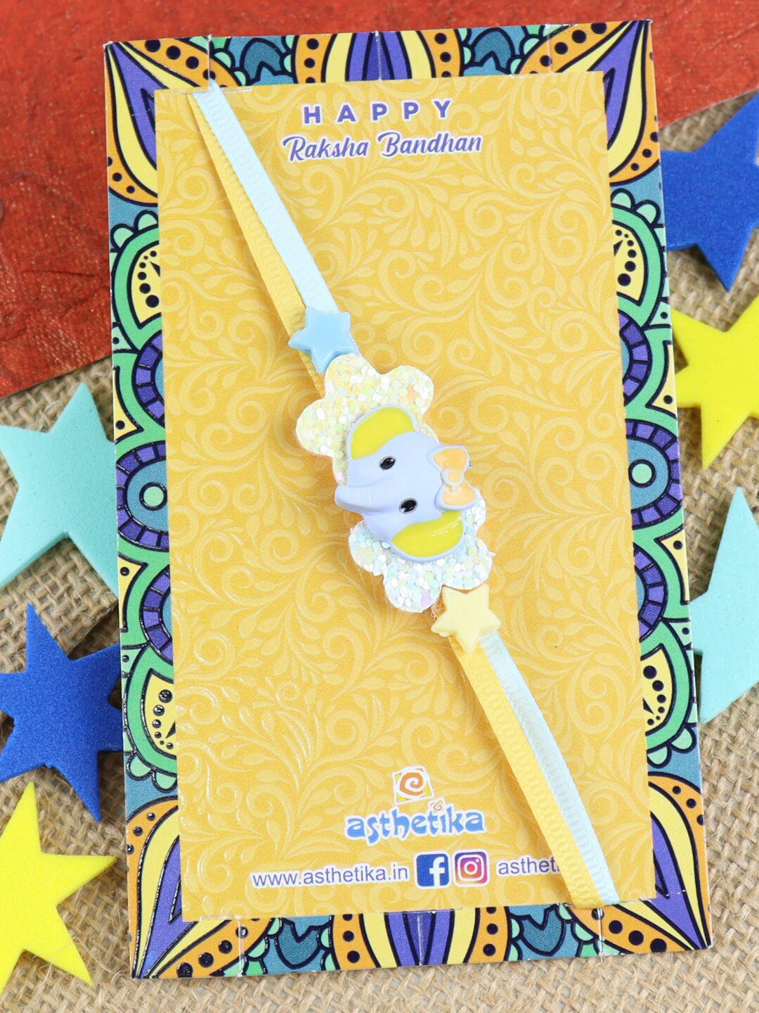 

Asthetika Boys Elephant Charm Textured Beaded Rakhi, Blue