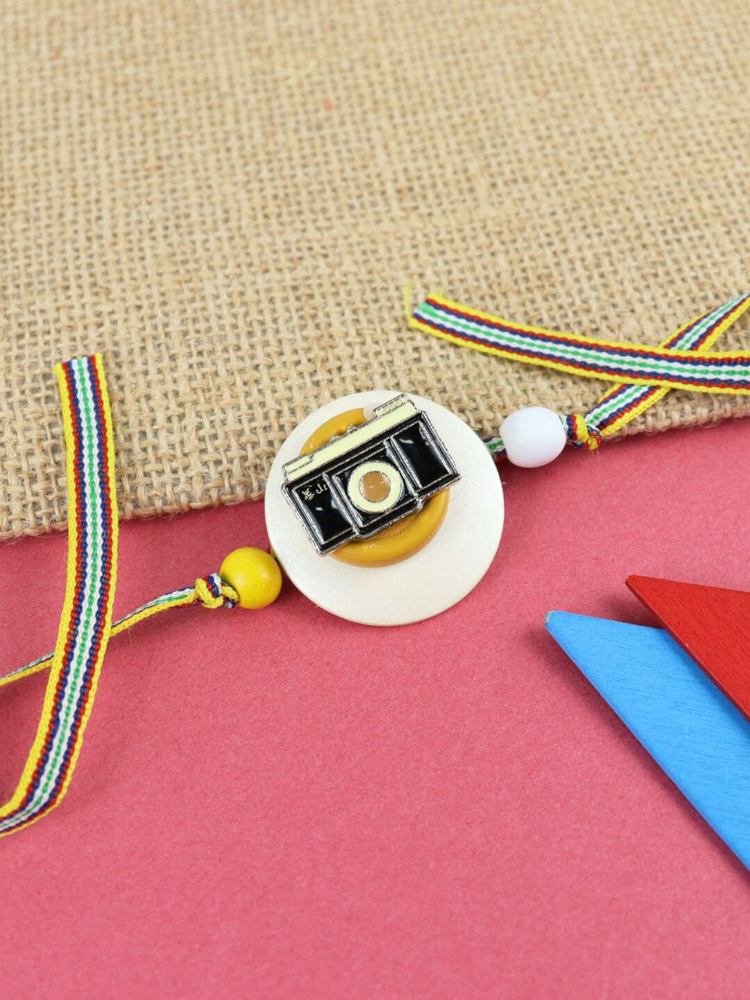 

Asthetika Boys Camera Charm Beaded Rakhi, Brown