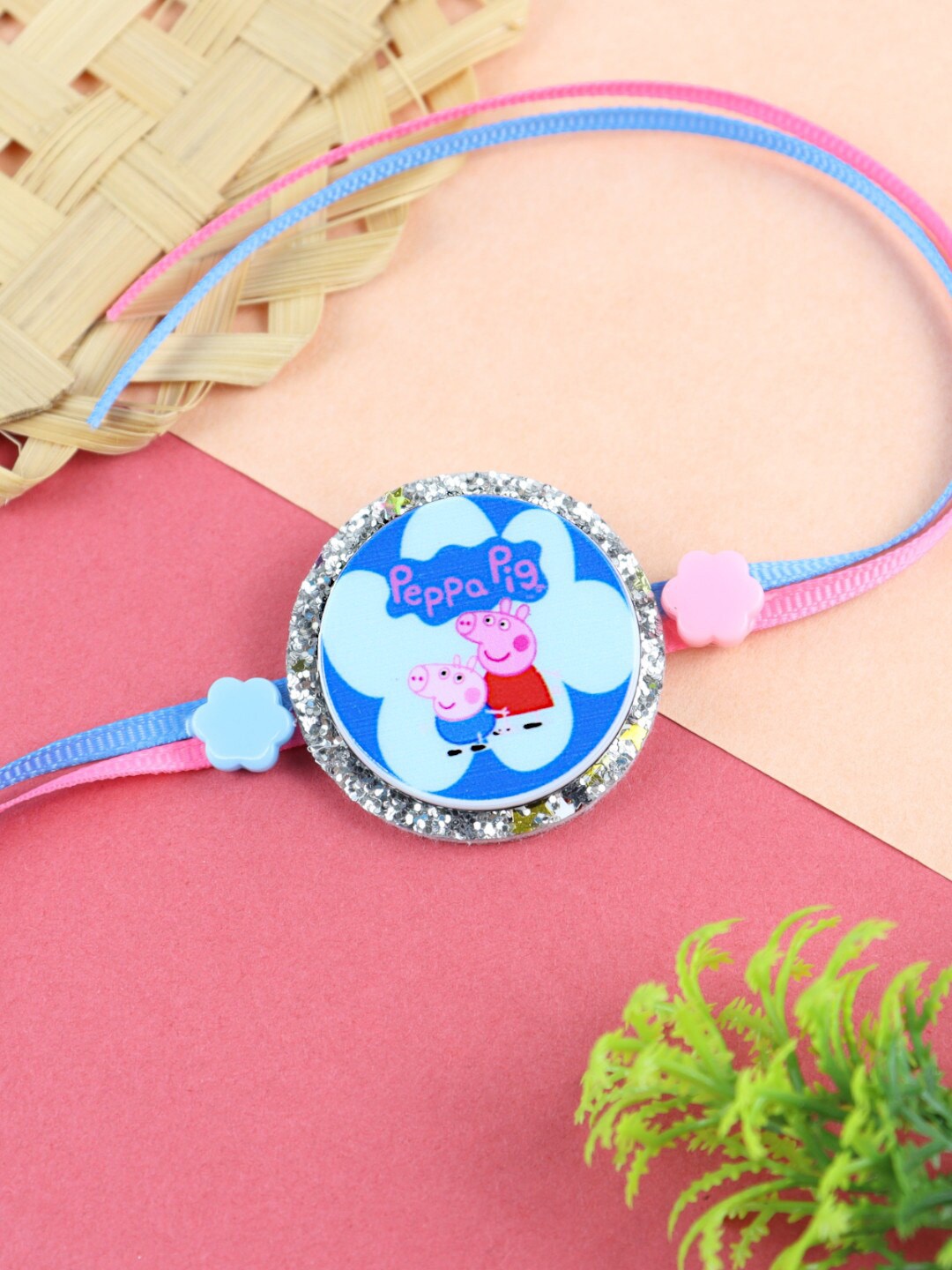 

Asthetika Boys Pig Cartoon Charm Beaded Rakhi, Blue