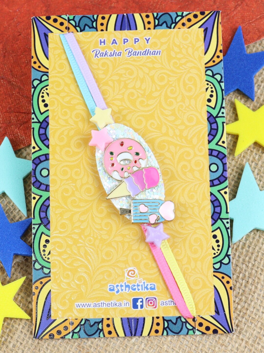 

Asthetika Boys Icecream Charm Beaded Rakhi, Pink