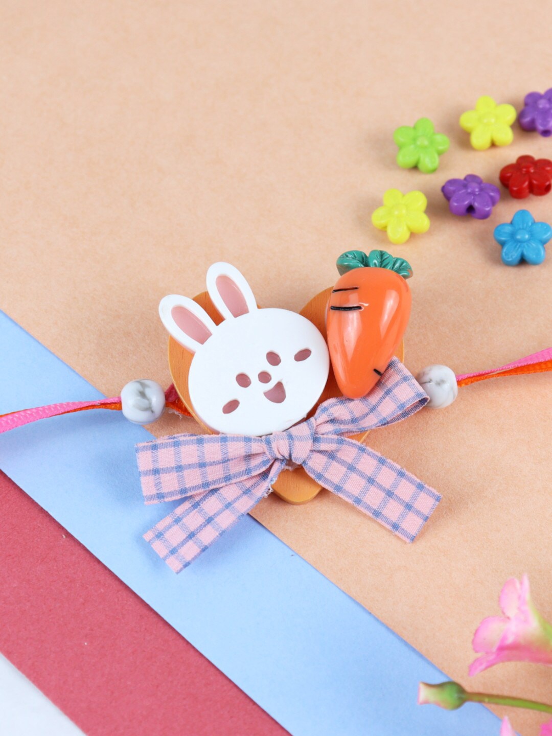 

Asthetika Kids Rabbit Carrot Charm Beaded Rakhi, Orange