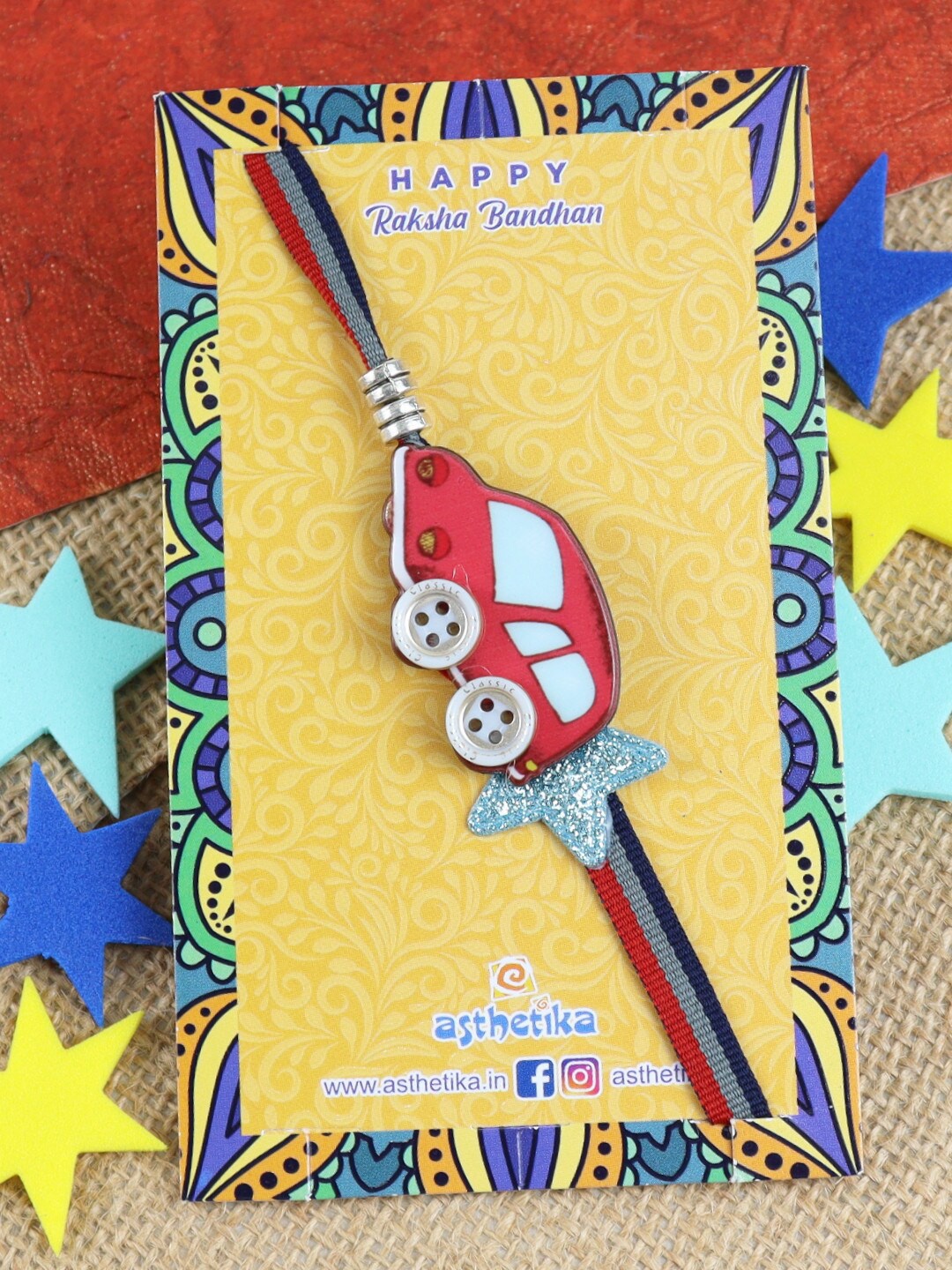 

Asthetika Boys Car Charm Thread Rakhi, Red