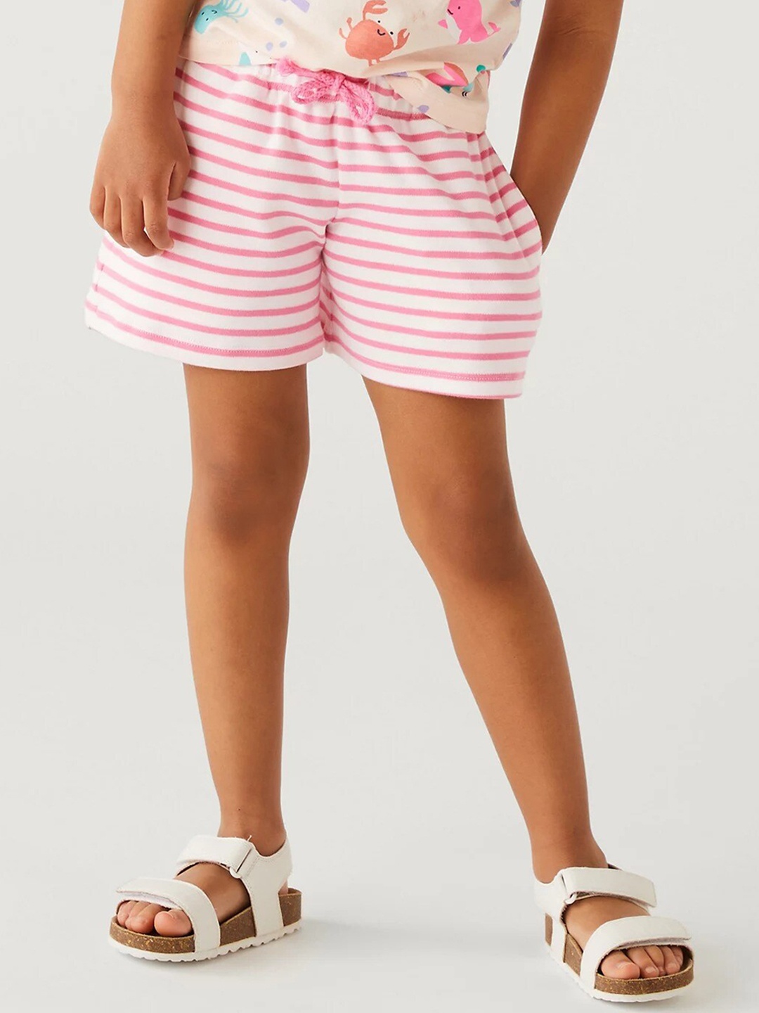 

Marks & Spencer Girls Striped Pure Cotton Shorts, Pink