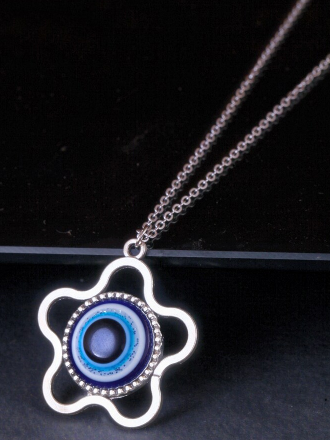 

MEENAZ Silver-Plated Evil Eye American Diamond-Studded Evil Eye Pendant With Chain