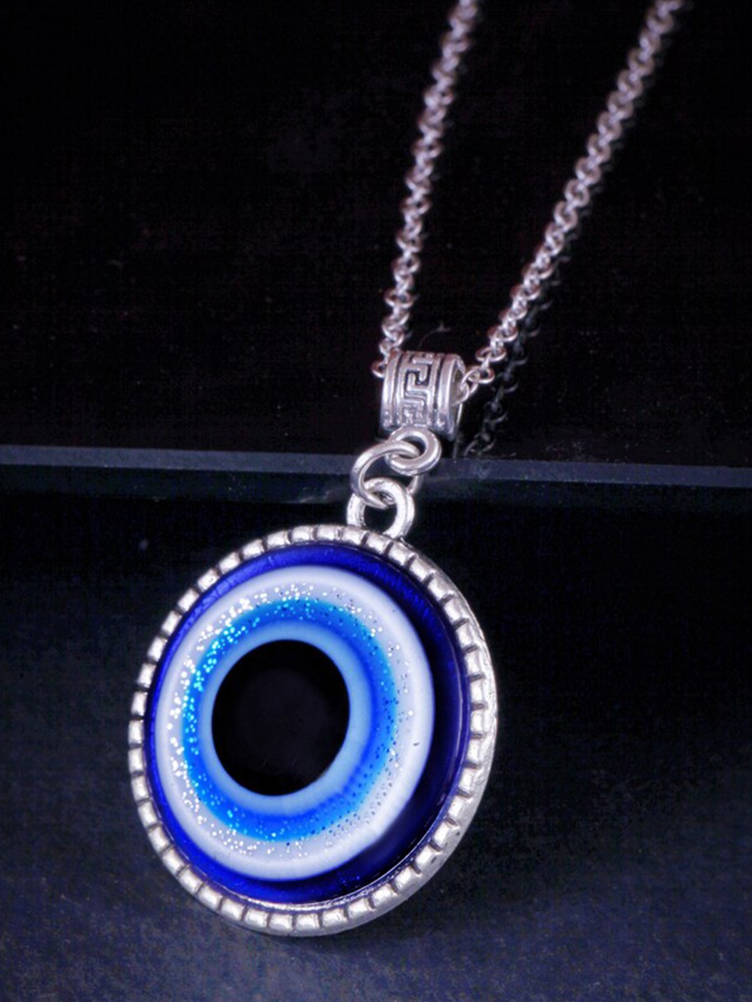 

MEENAZ Evil Eye Silver Plated AD Stone Studded Evil Eye Pendant With Chain