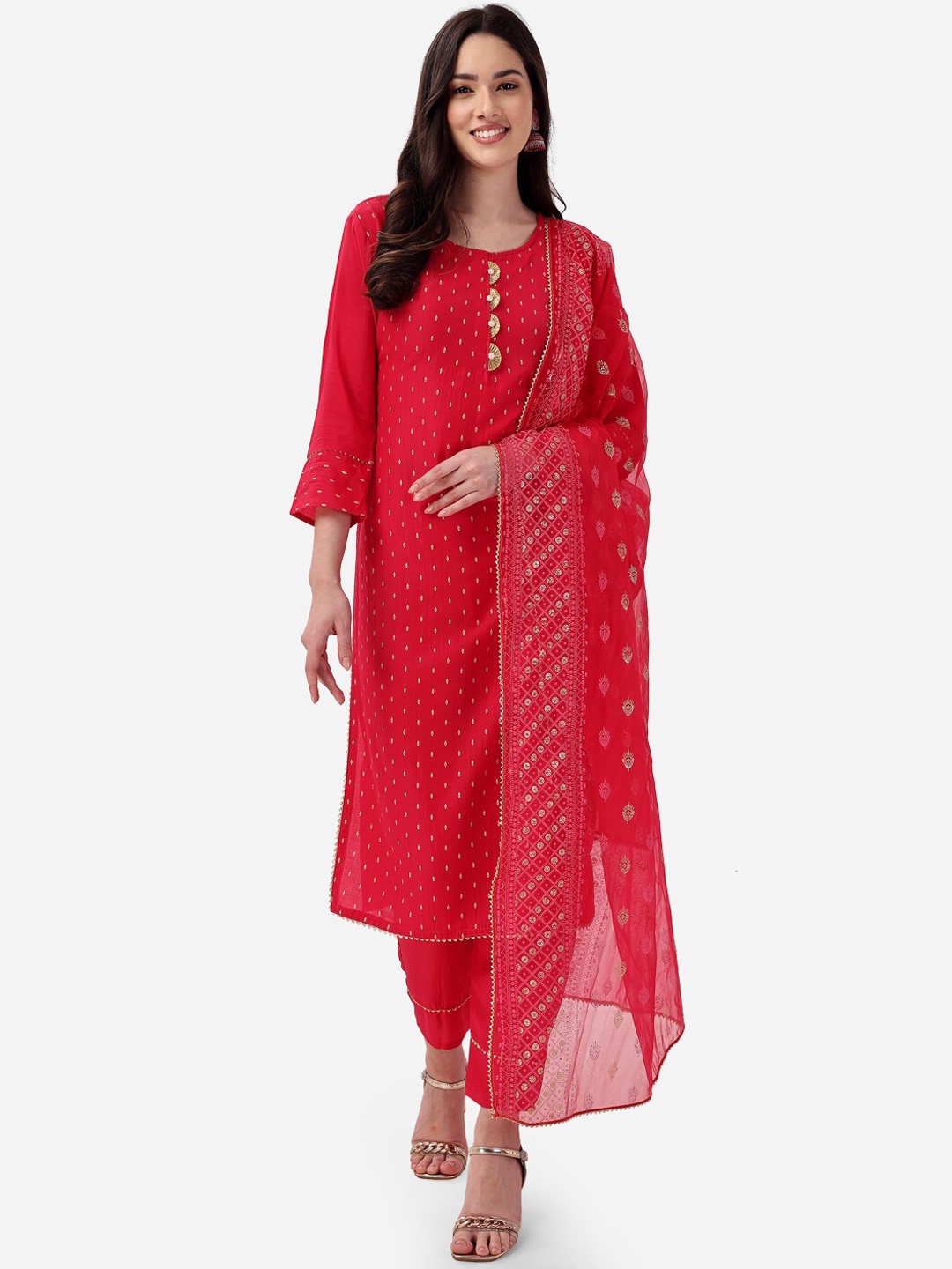 

STYLE SAMSARA Foil Printed Gotta patti Kurta with Trousers & Dupatta, Pink