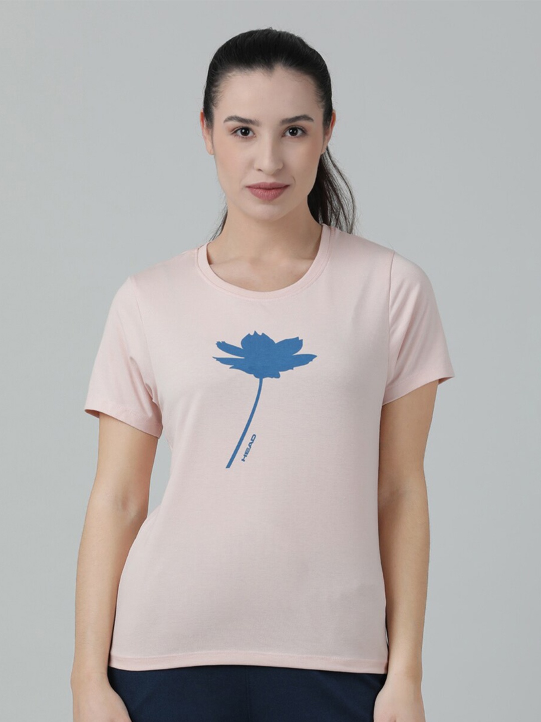 

Head Floral Printed Slim Fit Cotton T-shirt, Pink