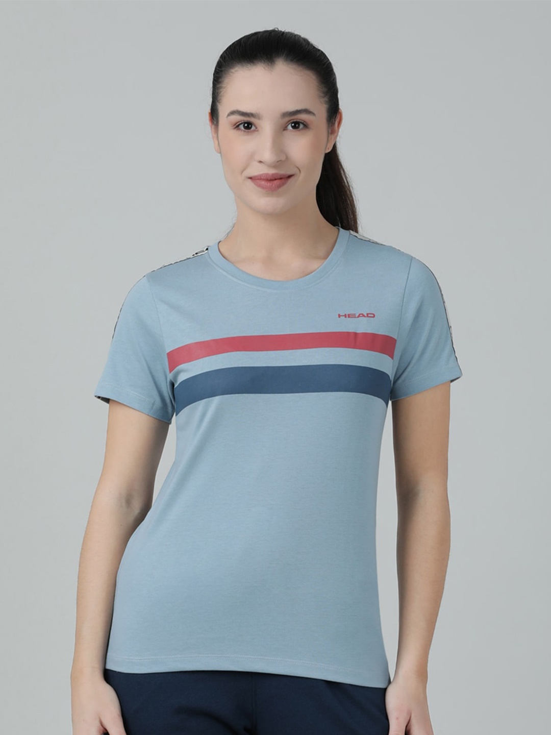 

Head Striped Round Neck Slim Fit Cotton T-shirt, Blue