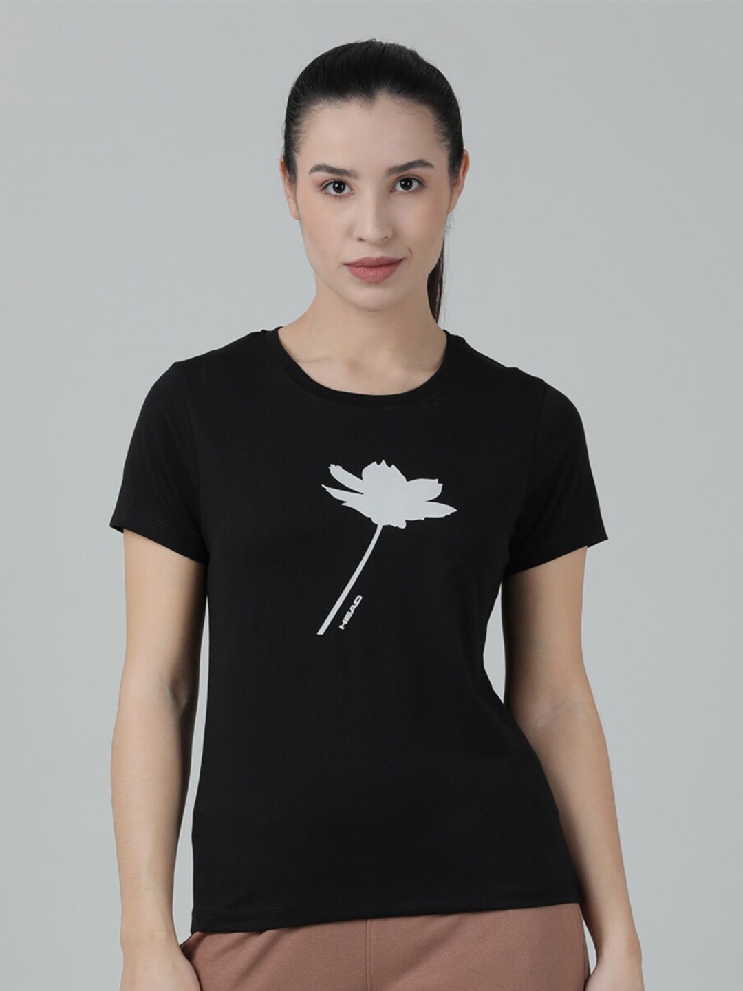 

Head Floral Printed Slim Fit Cotton T-shirt, Black