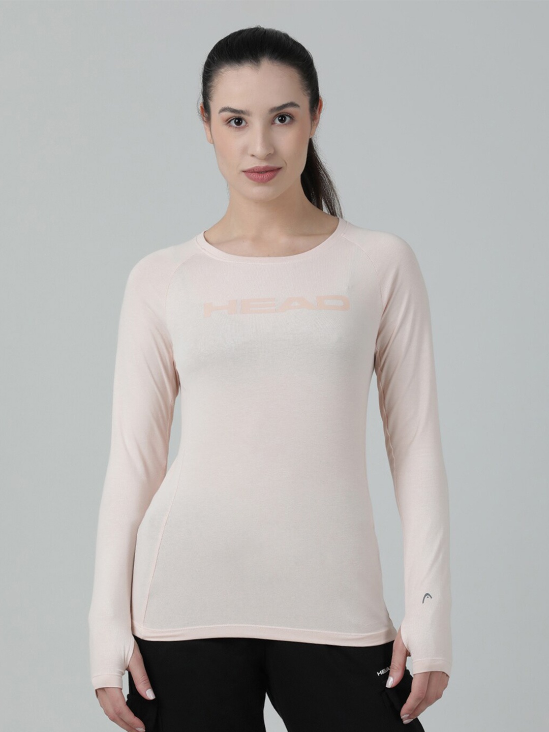 

Head Typography Printed Raglan Sleeve Slim Fit Sports T-Shirt, Pink