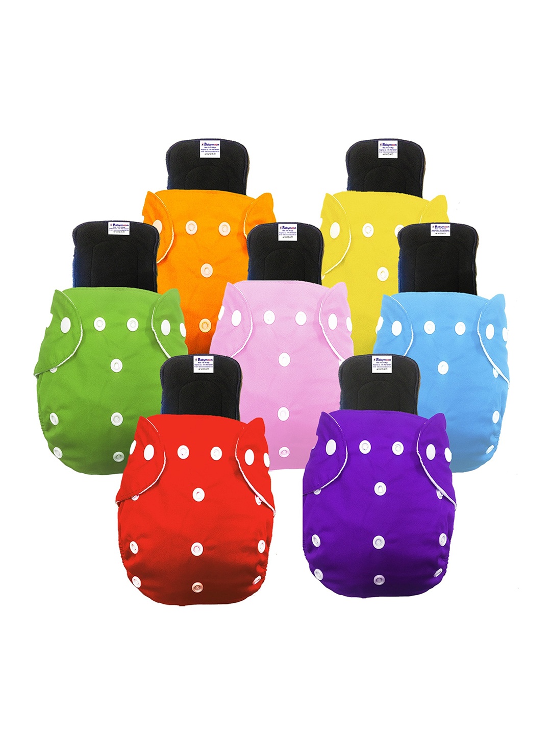 

Babymoon Set Of 7 Washable Adjustable Reusable Cloth Diaper With Insert, Red
