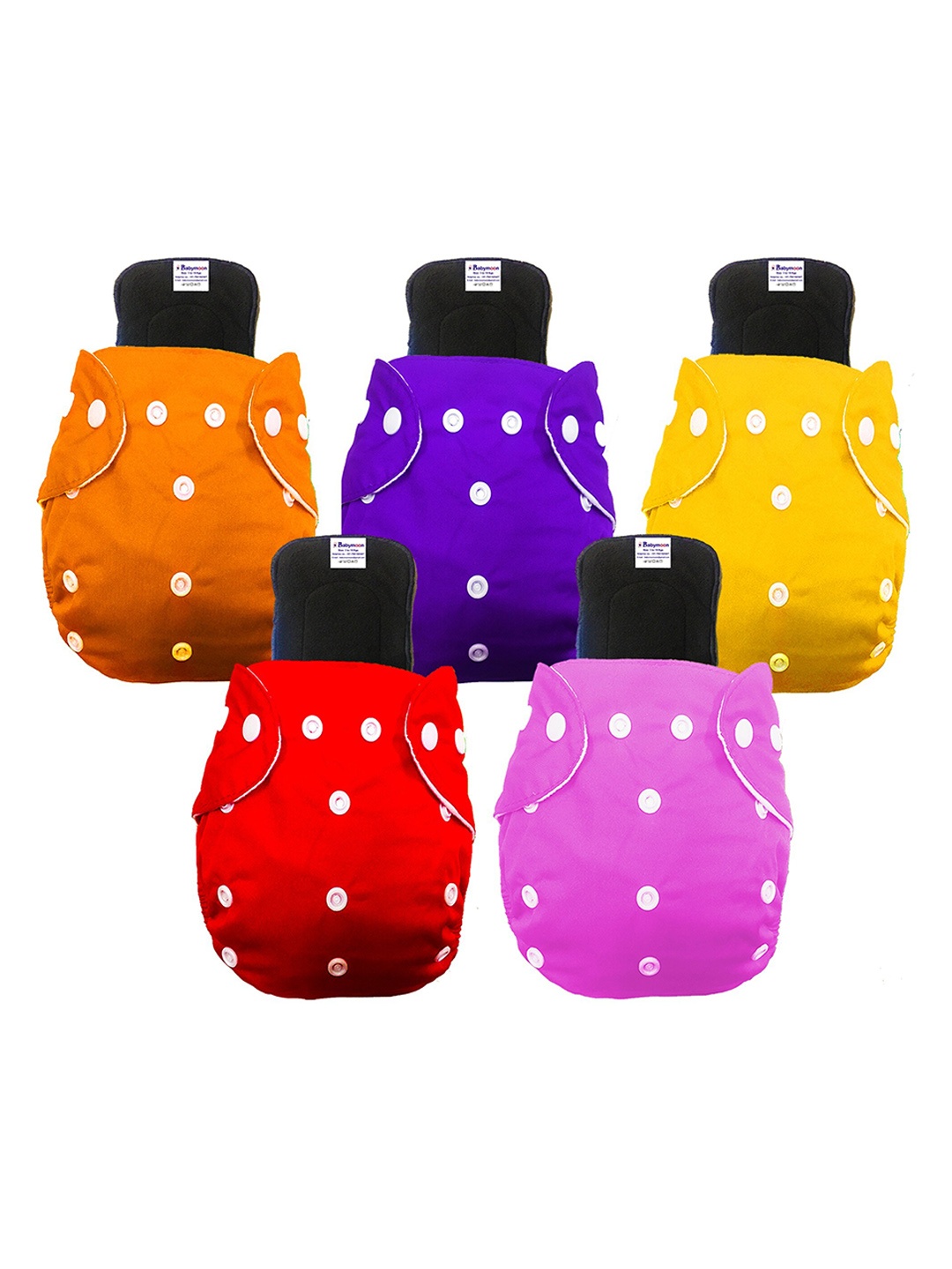 

Babymoon Kids Pack Of 5 Washable Adjustable Reusable Cloth Diapers With 5 Inserts, Orange