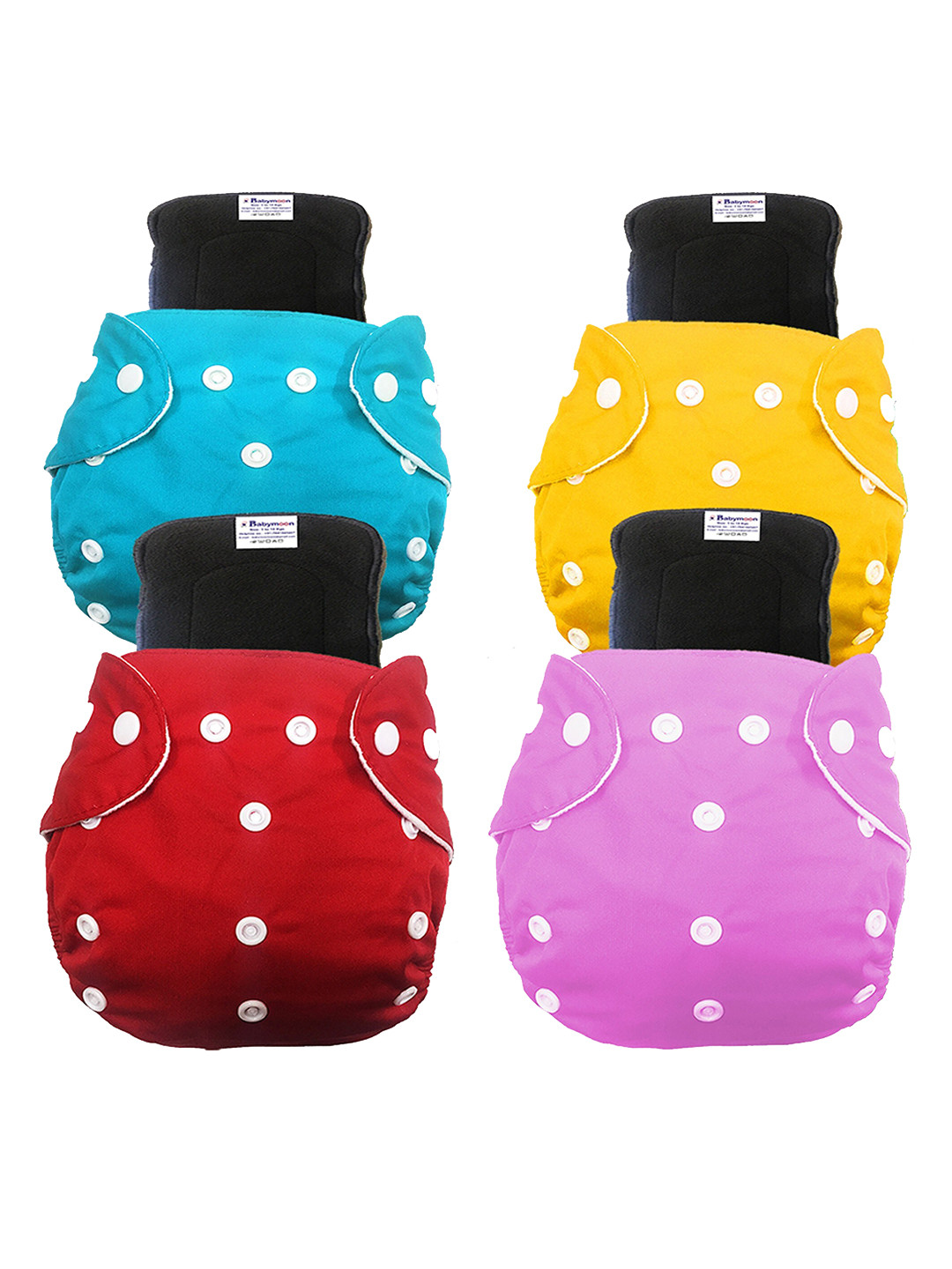 

Babymoon Set Of 4 Washable Adjustable Reusable Cloth Diaper With Insert, Blue