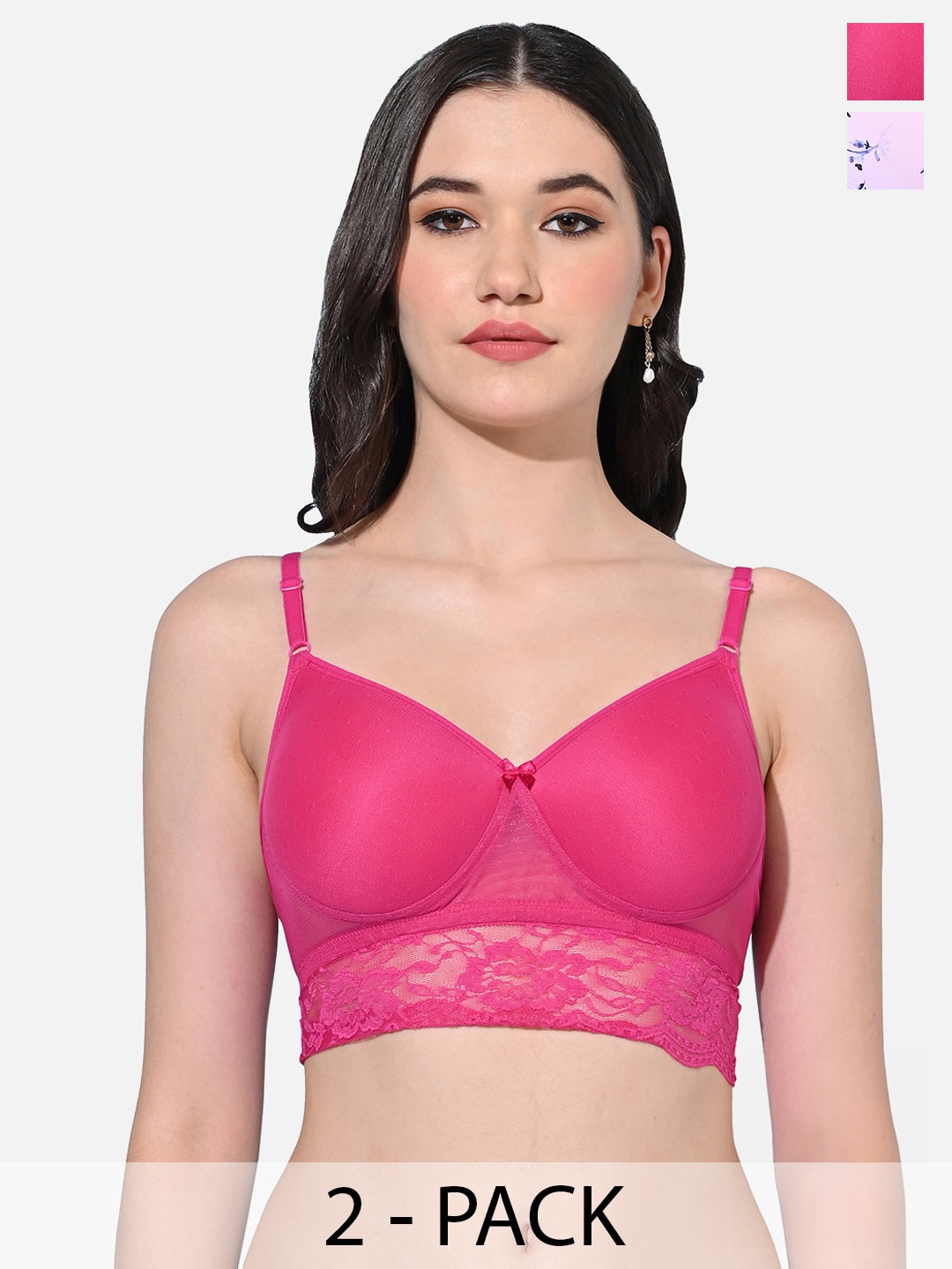 

FIMS Pack Of 2 Lightly Padded Seamless Full Coverage Everyday Bra With All Day Comfort, Pink