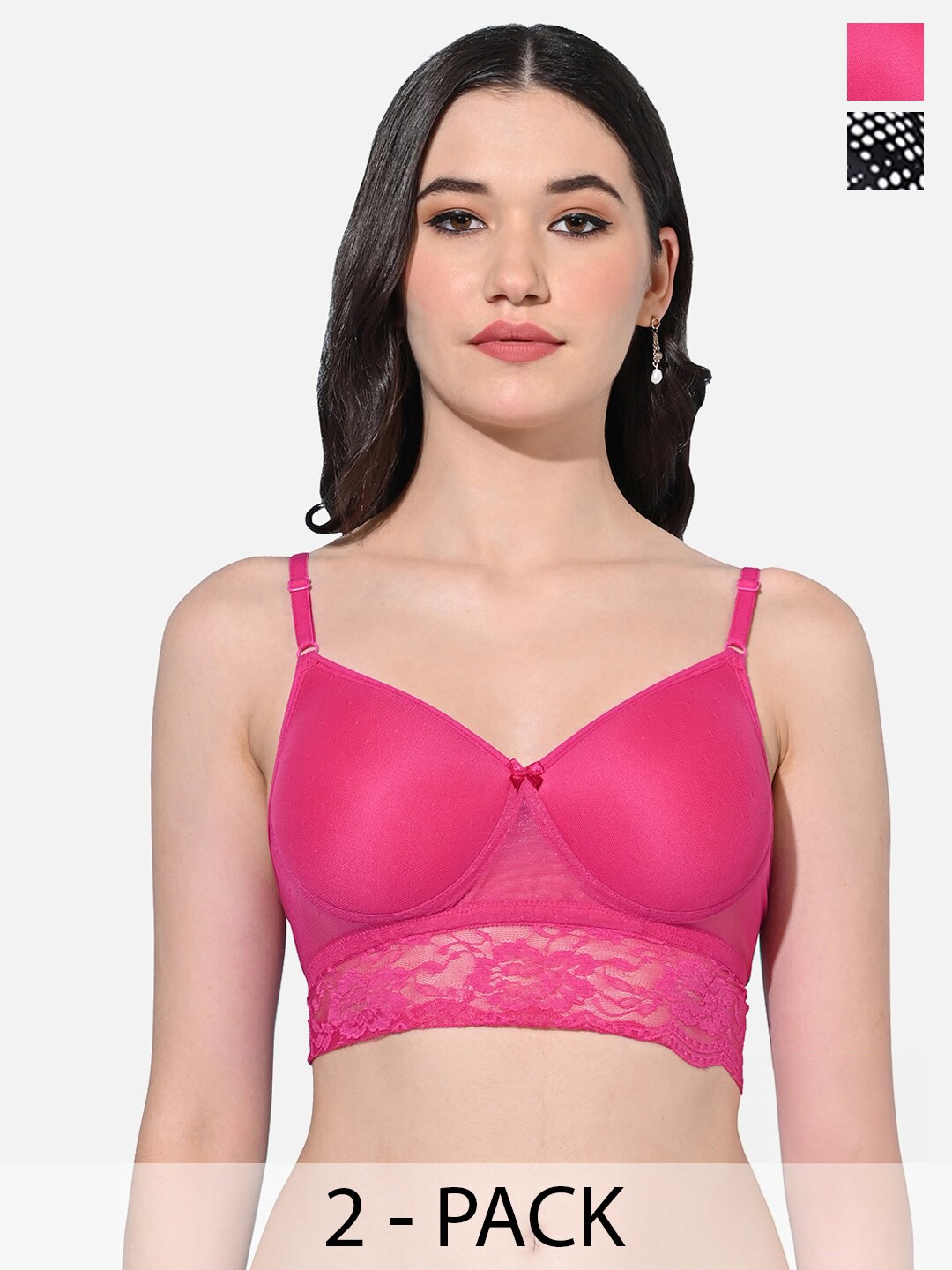 

FIMS Pack Of 2 Lightly Padded Seamless Full Coverage Everyday Bra With All Day Comfort, Pink