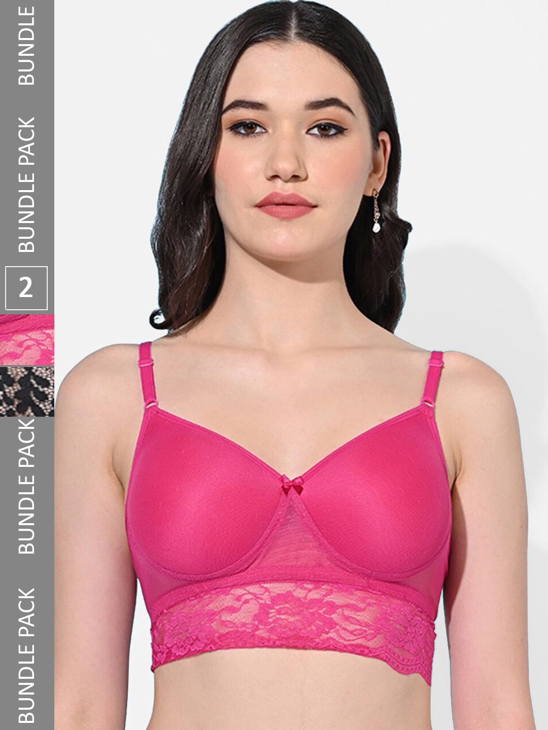 

FIMS Pack Of 2 Printed Full Coverage All Day Comfort Bra BRA_SLK-N_Rani_SLK, Pink