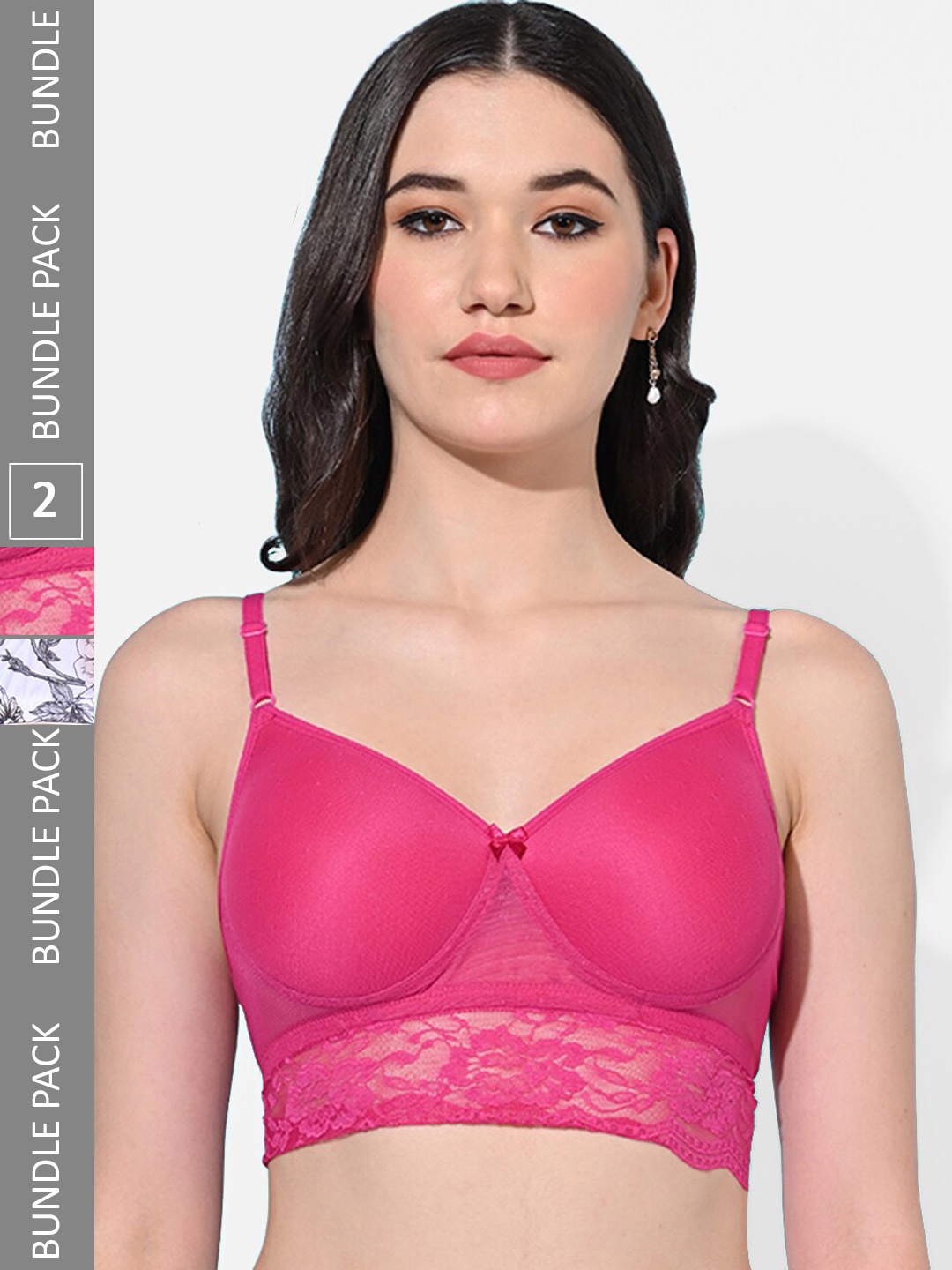 

FIMS Pack Of 2 Floral Printed Full Coverage Lightly Padded Bra With All Day Comfort, Pink
