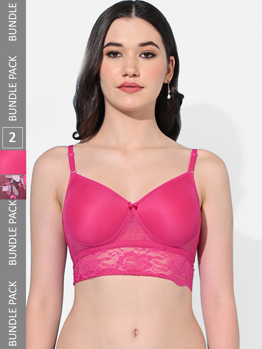 

FIMS Pack Of 2 Floral Printed Full Coverage Lightly Padded Bra With All Day Comfort, Pink