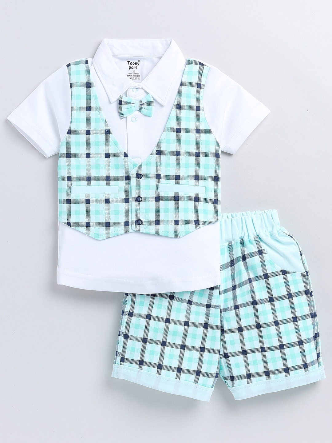 

Toonyport Infants Boys Checked Shirt With Shorts, Sea green