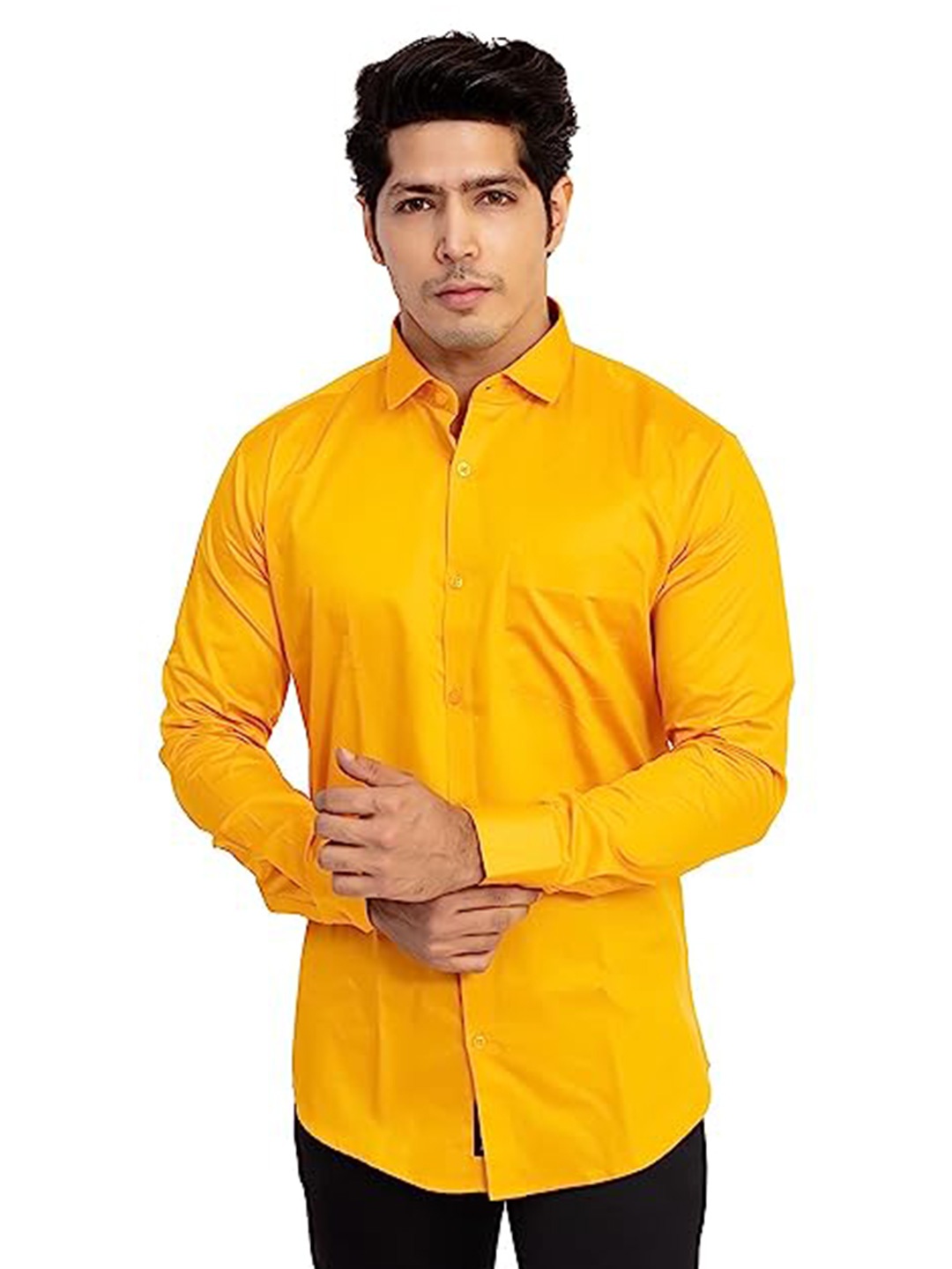 

INDIAN THREADS India Slim Long Sleeves Cotton Casual Shirt, Mustard