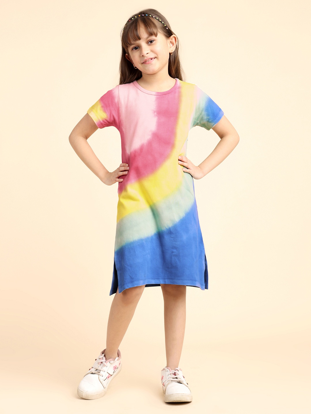 

YK Girls Tie & Dye Cotton T- Shirt Dress, Blue