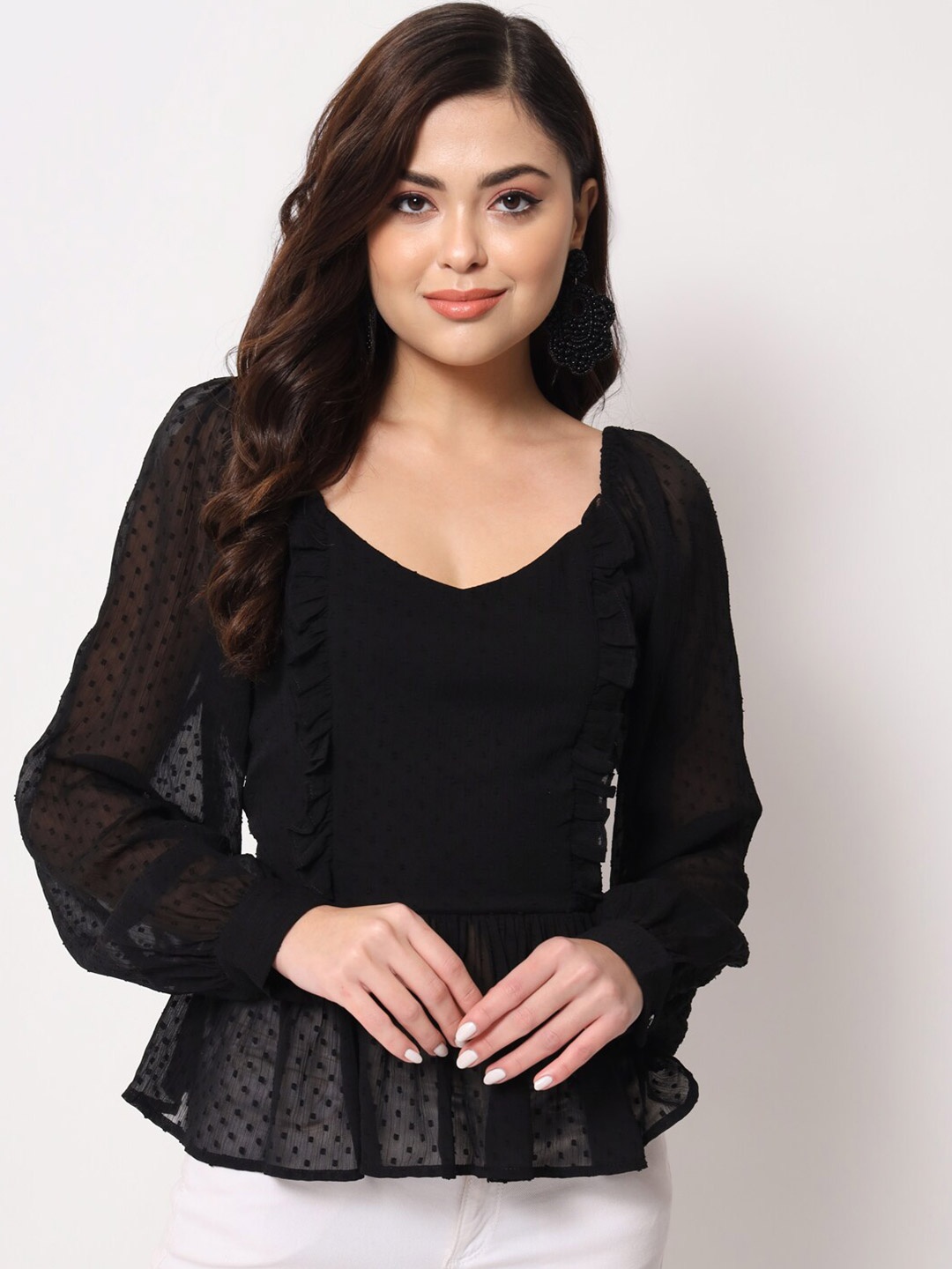 

Trend Arrest Sweetheart Neck Peplum Top, Black