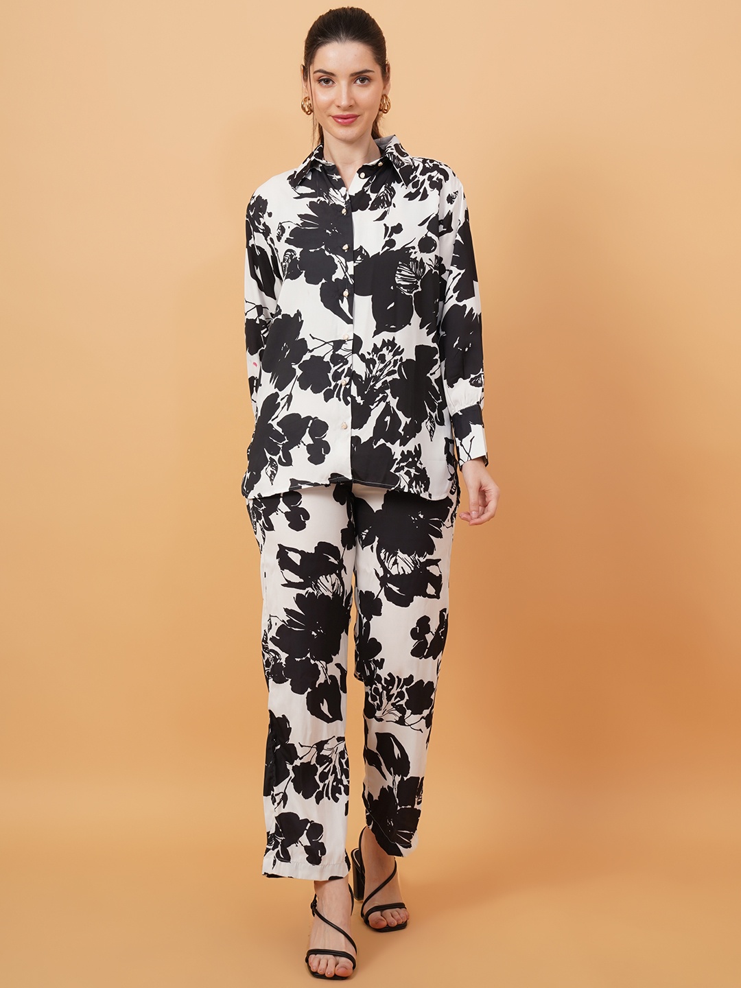

IX IMPRESSION Floral Printed Shirt With Trousers, White