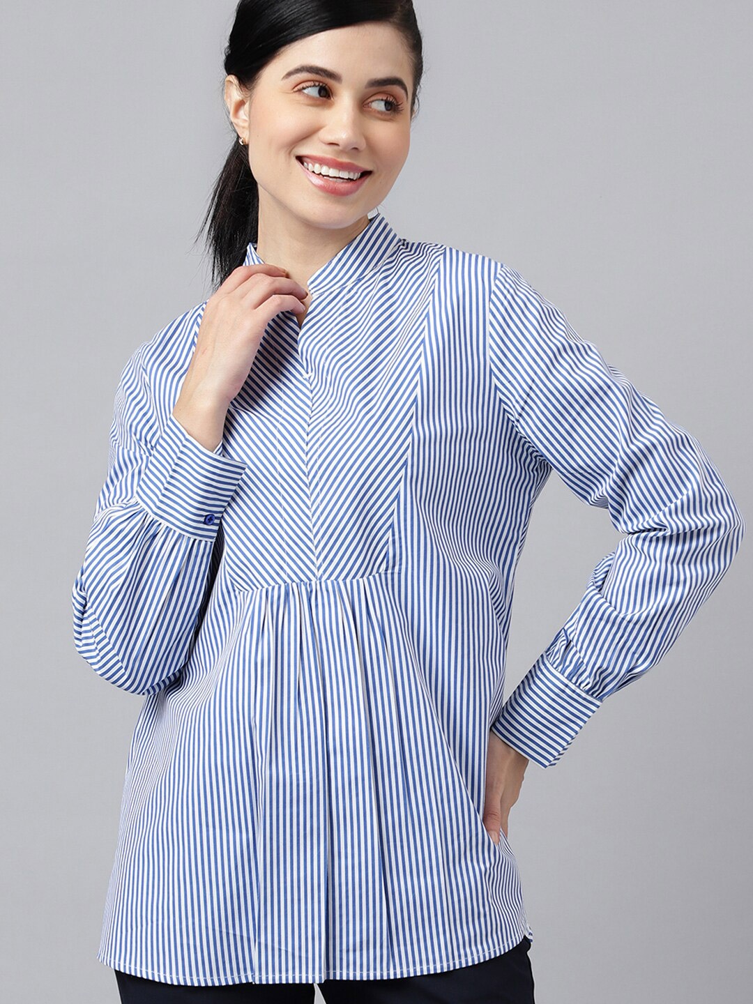 

Hancock Striped Cotton Shirt Style Top, White