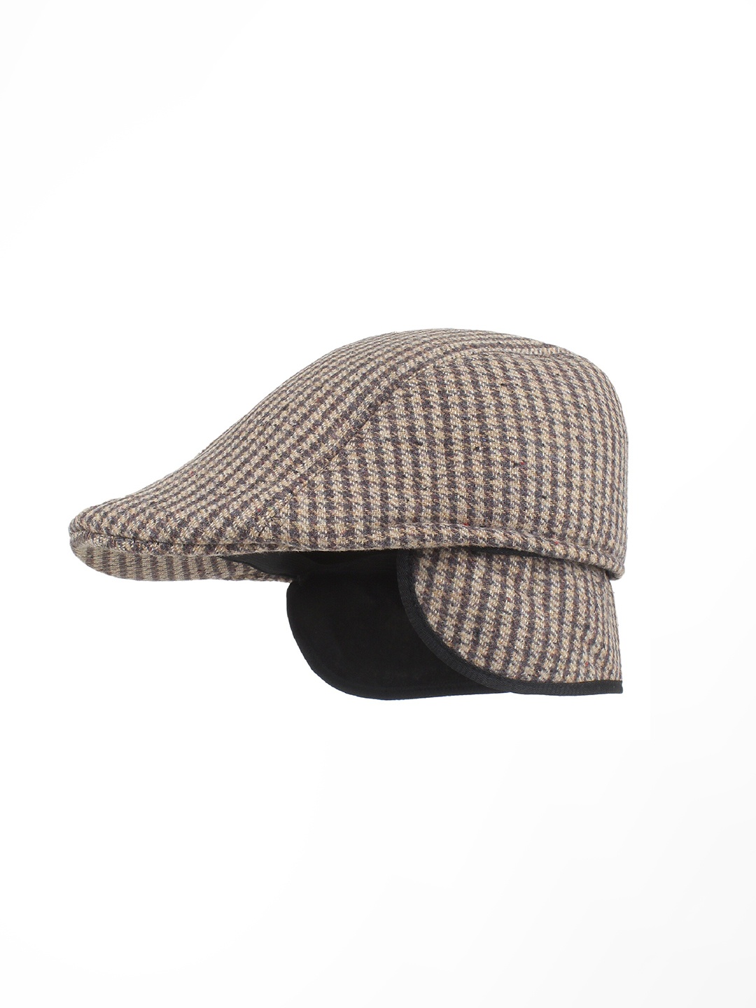 

Zacharias Men Self Design Woollen Ascot Cap With Earmuff, Brown