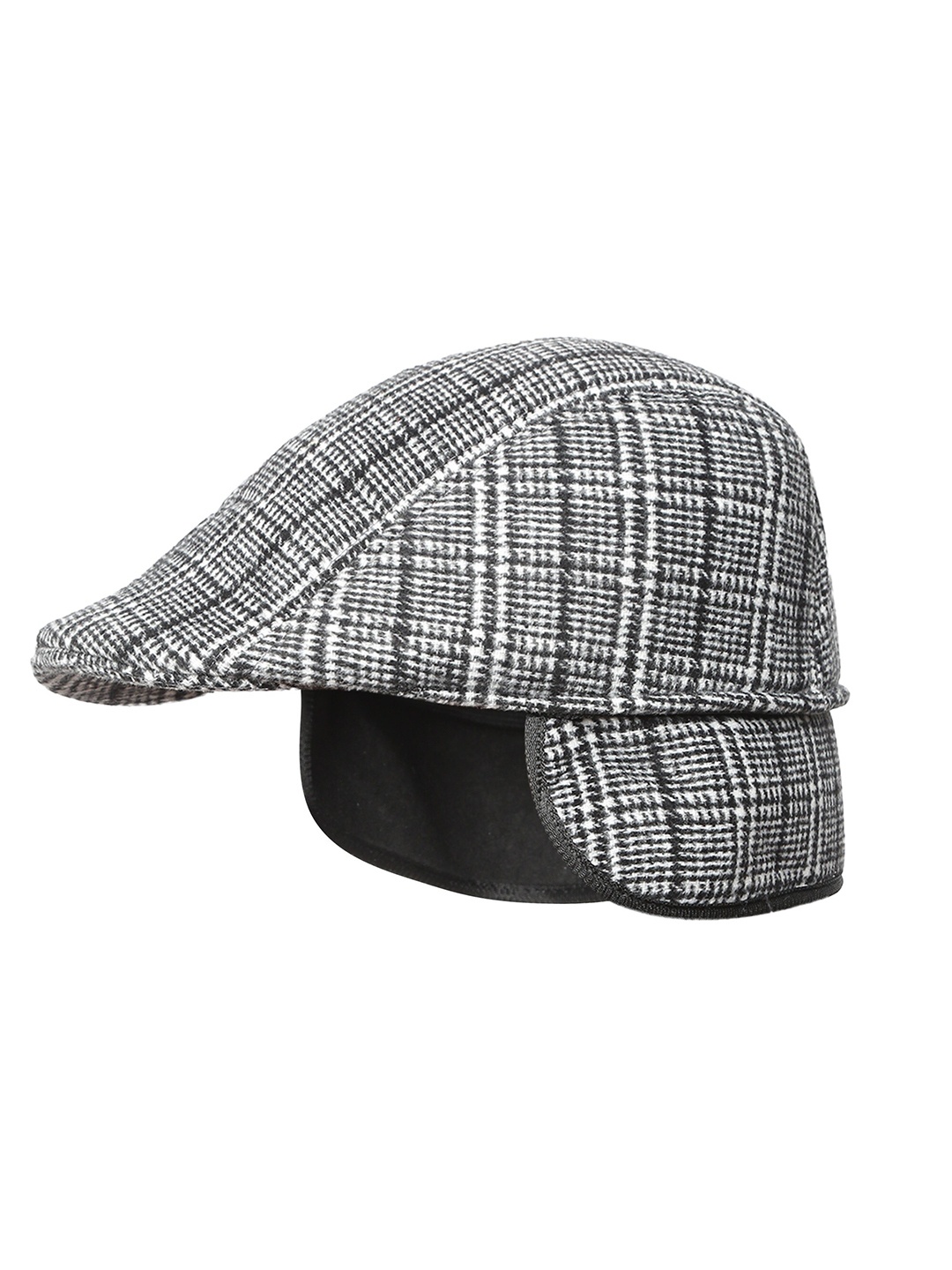 

Zacharias Men Self Design Woollen Ascot Cap With Earmuff, Black