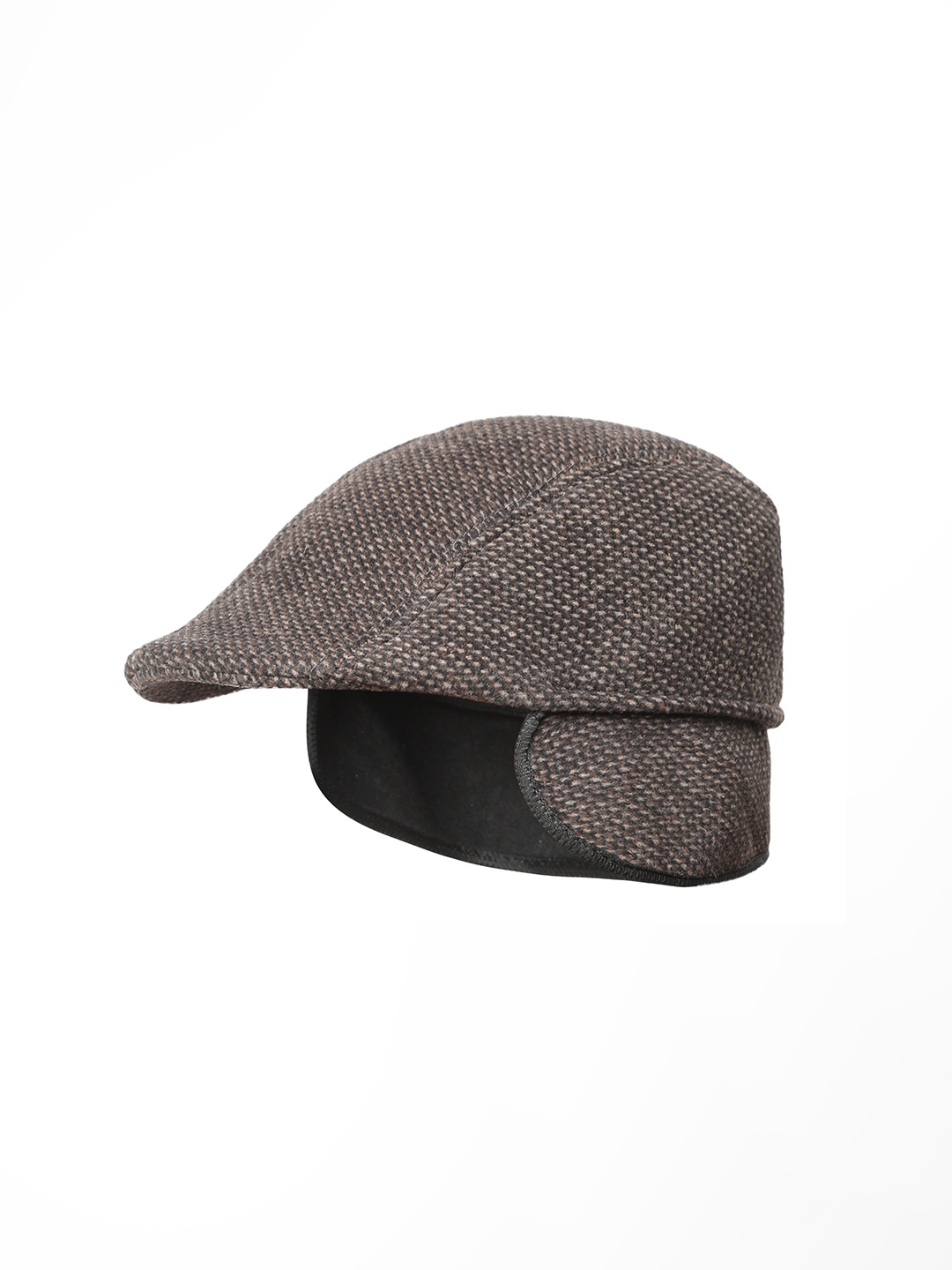 

Zacharias Men Self Design Woollen Ascot Cap With Earmuff, Brown
