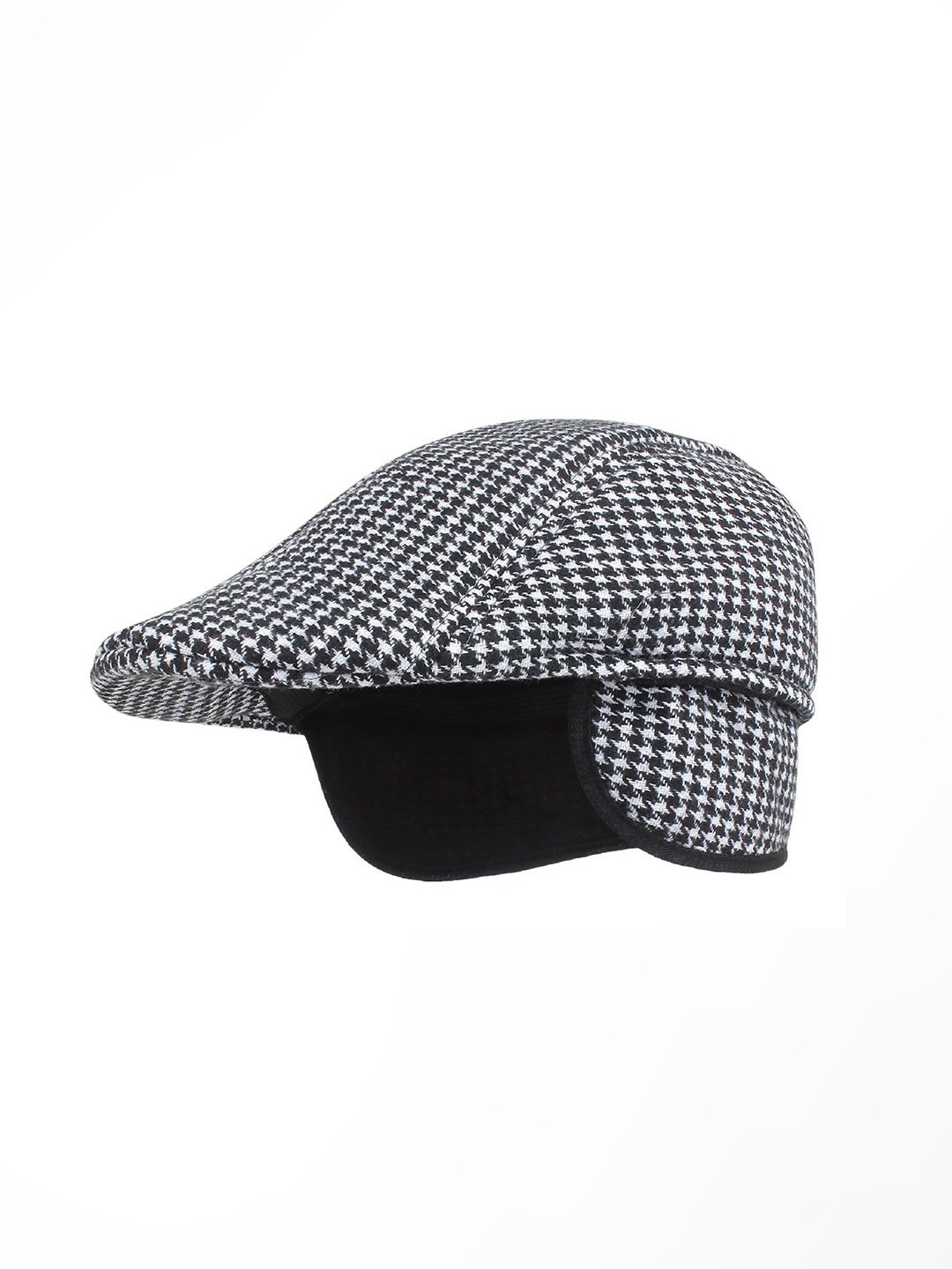 

Zacharias Men Self Design Woollen Ascot Cap With Earmuff, Black