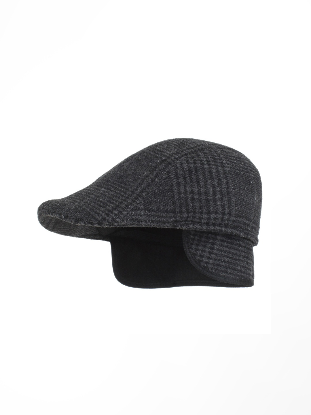 

Zacharias Men Self Design Woollen Ascot Cap With Earmuff, Grey melange