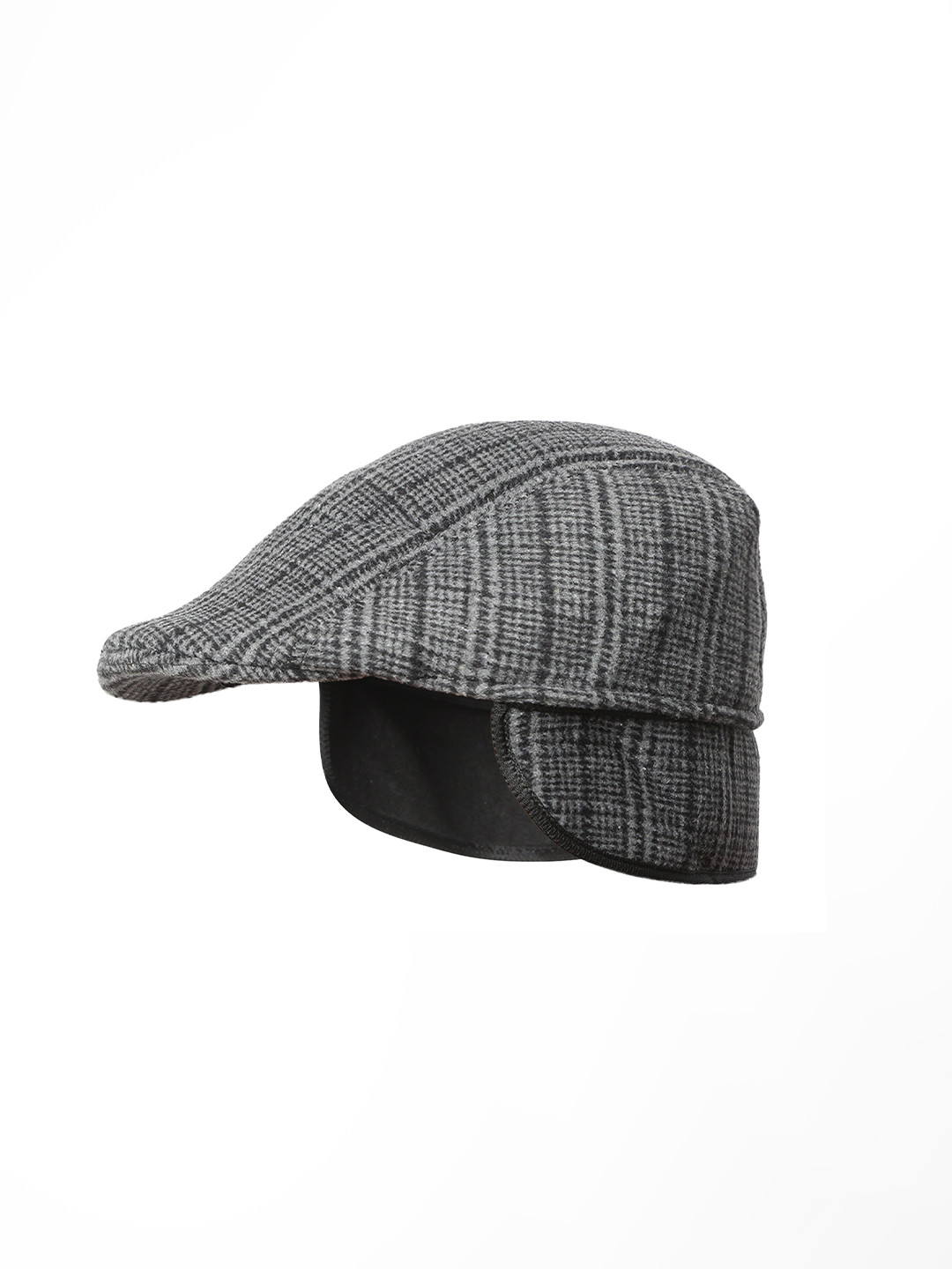 

Zacharias Men Self Design Woollen Ascot Cap With Earmuff, Grey melange