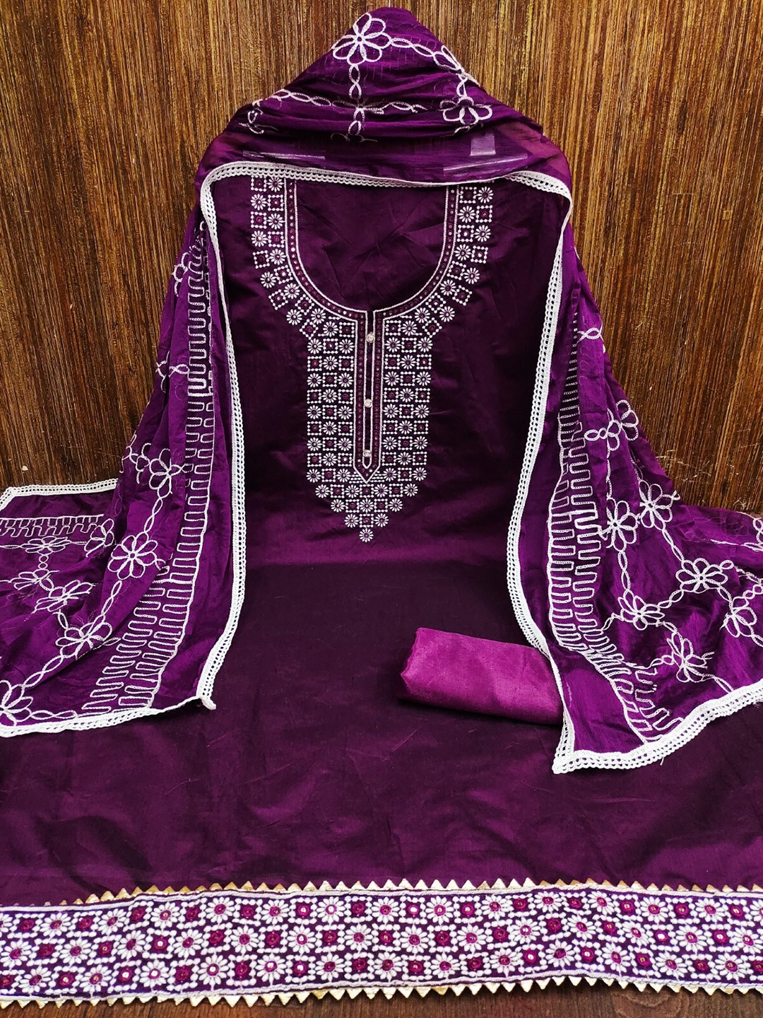 

KALINI Embellished Art Silk Unstitched Dress Material, Purple