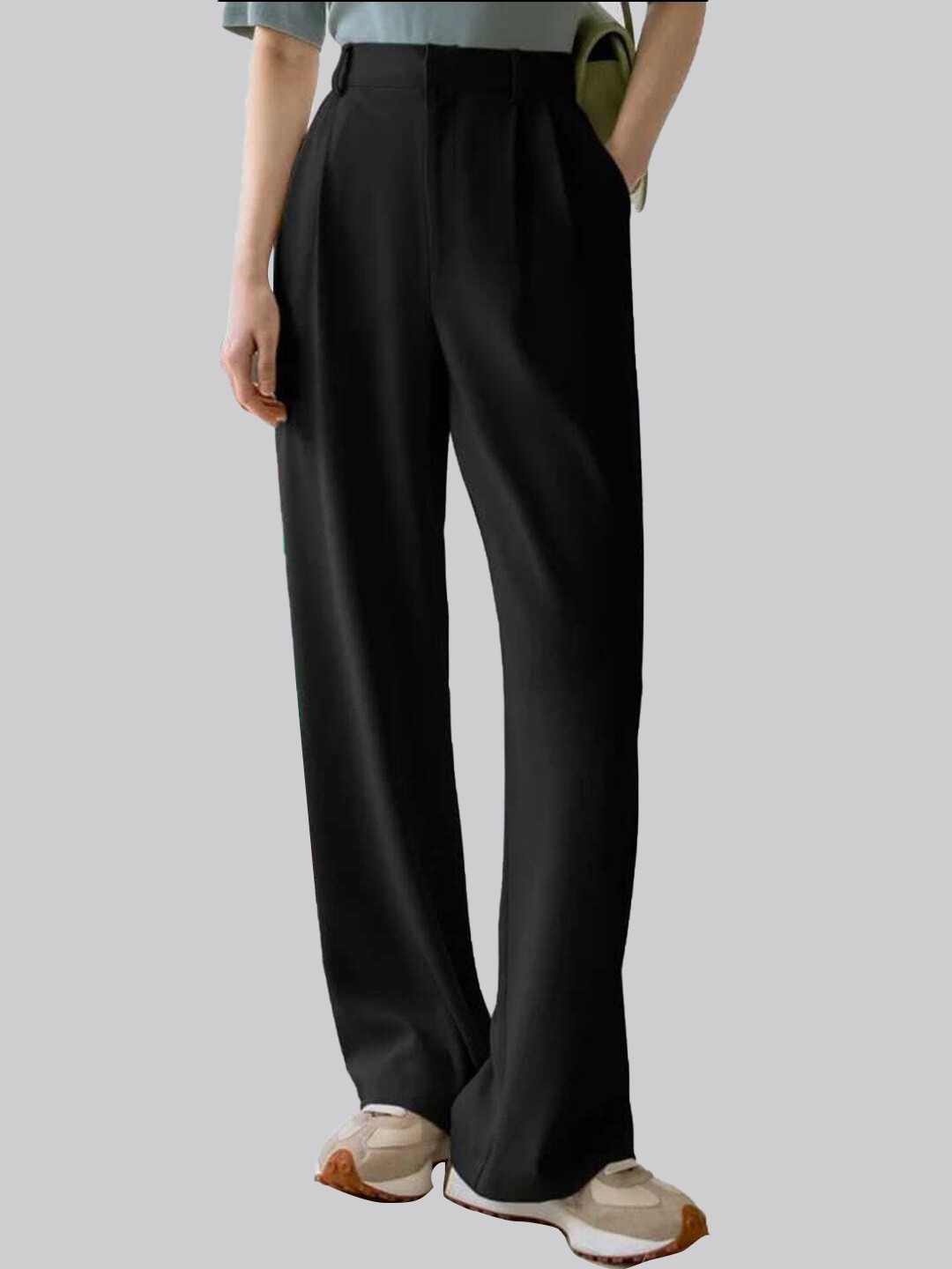 

BROADSTAR Women Smart Loose Fit High-Rise Easy Wash Parallel Trousers, Black