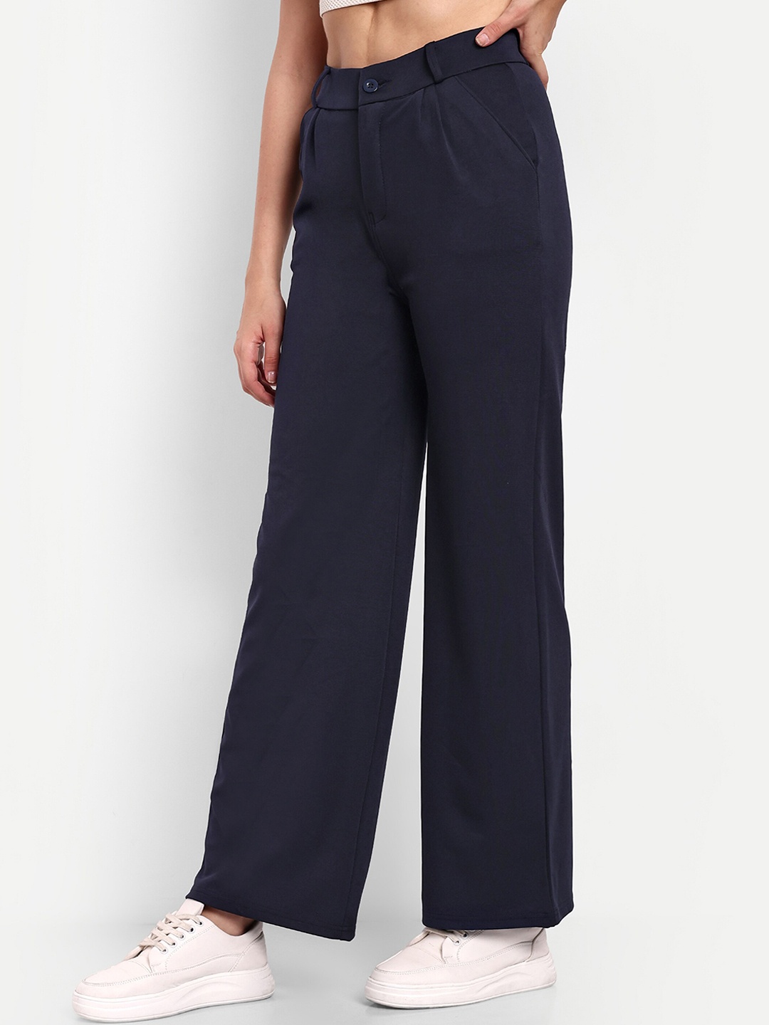

BROADSTAR Women Pleated Korean Pants, Navy blue