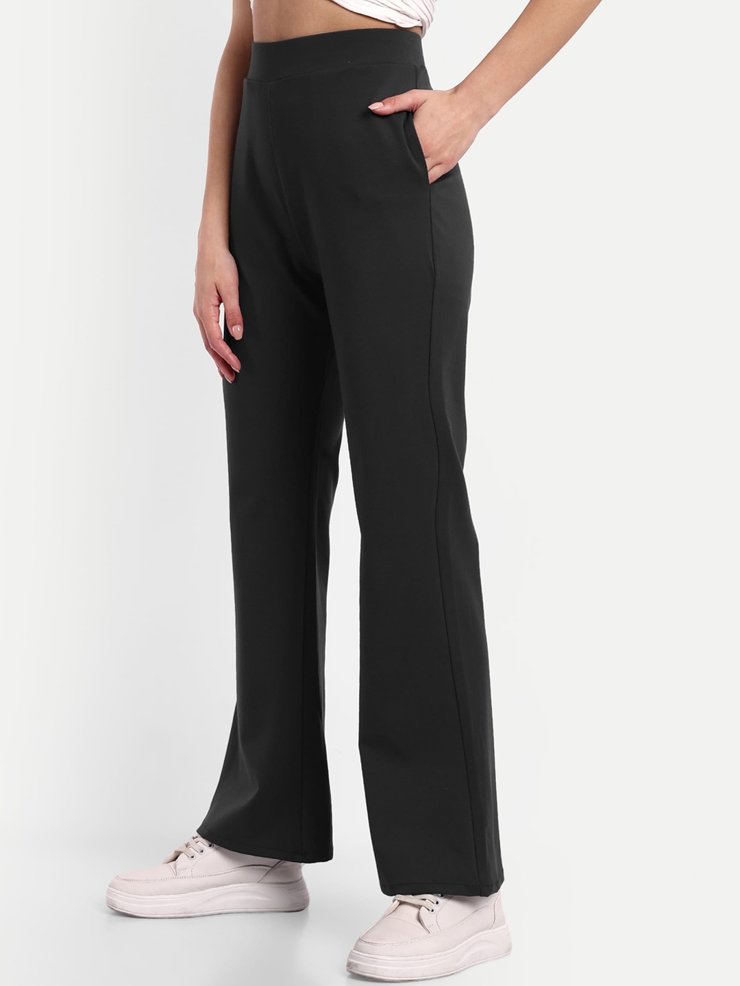 

BROADSTAR Women Smart High-Rise Easy Wash Flared Bootcut Trousers, Black