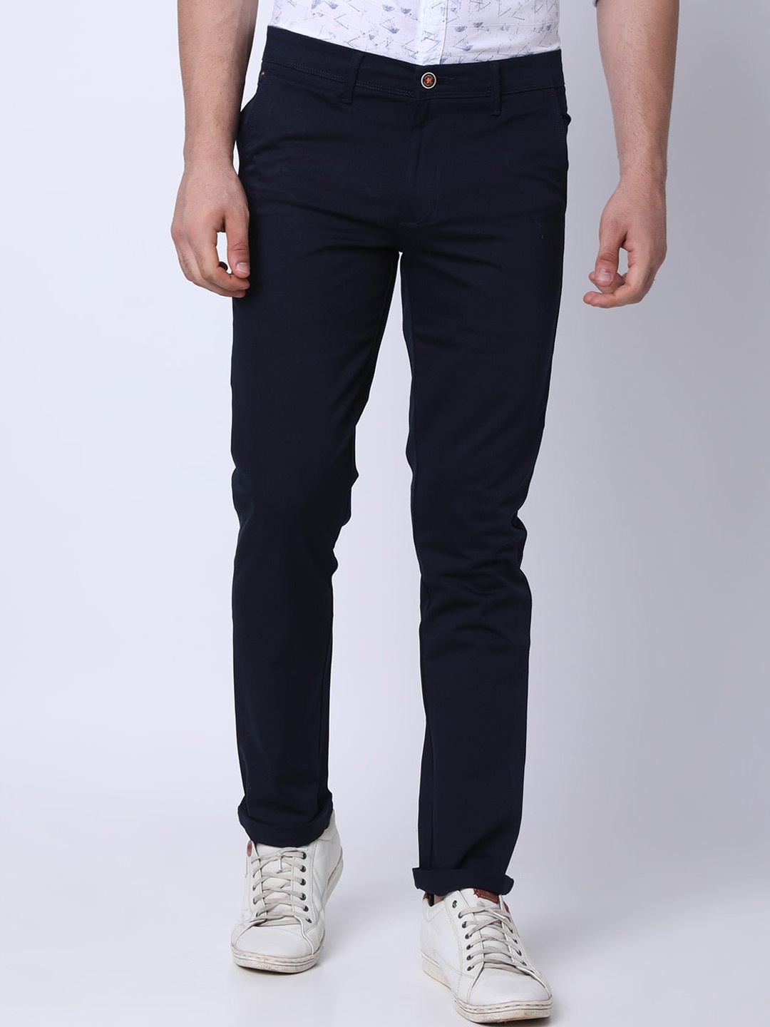 

Oxemberg Men Slim Fit Cotton Trousers, Navy blue