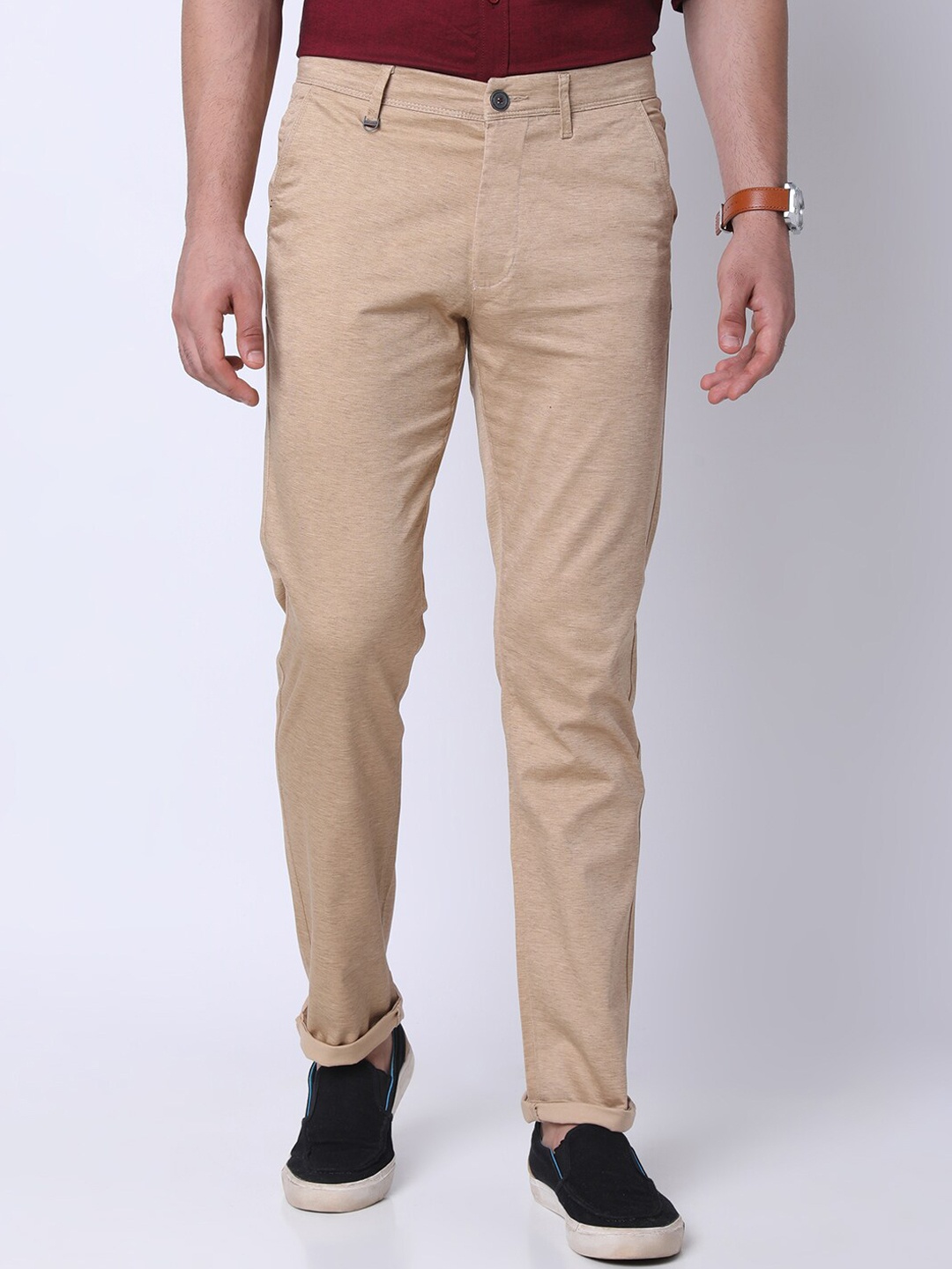 

Oxemberg Men Slim Fit Cotton Trousers, Beige