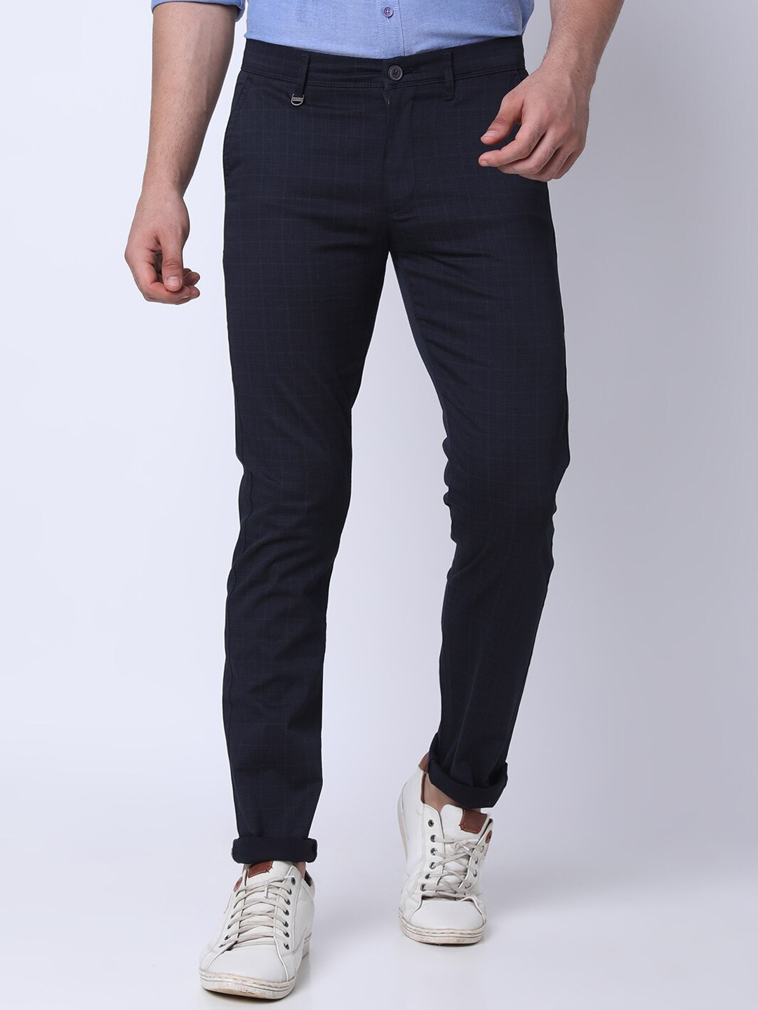 

Oxemberg Men Slim Fit Cotton Trousers, Navy blue