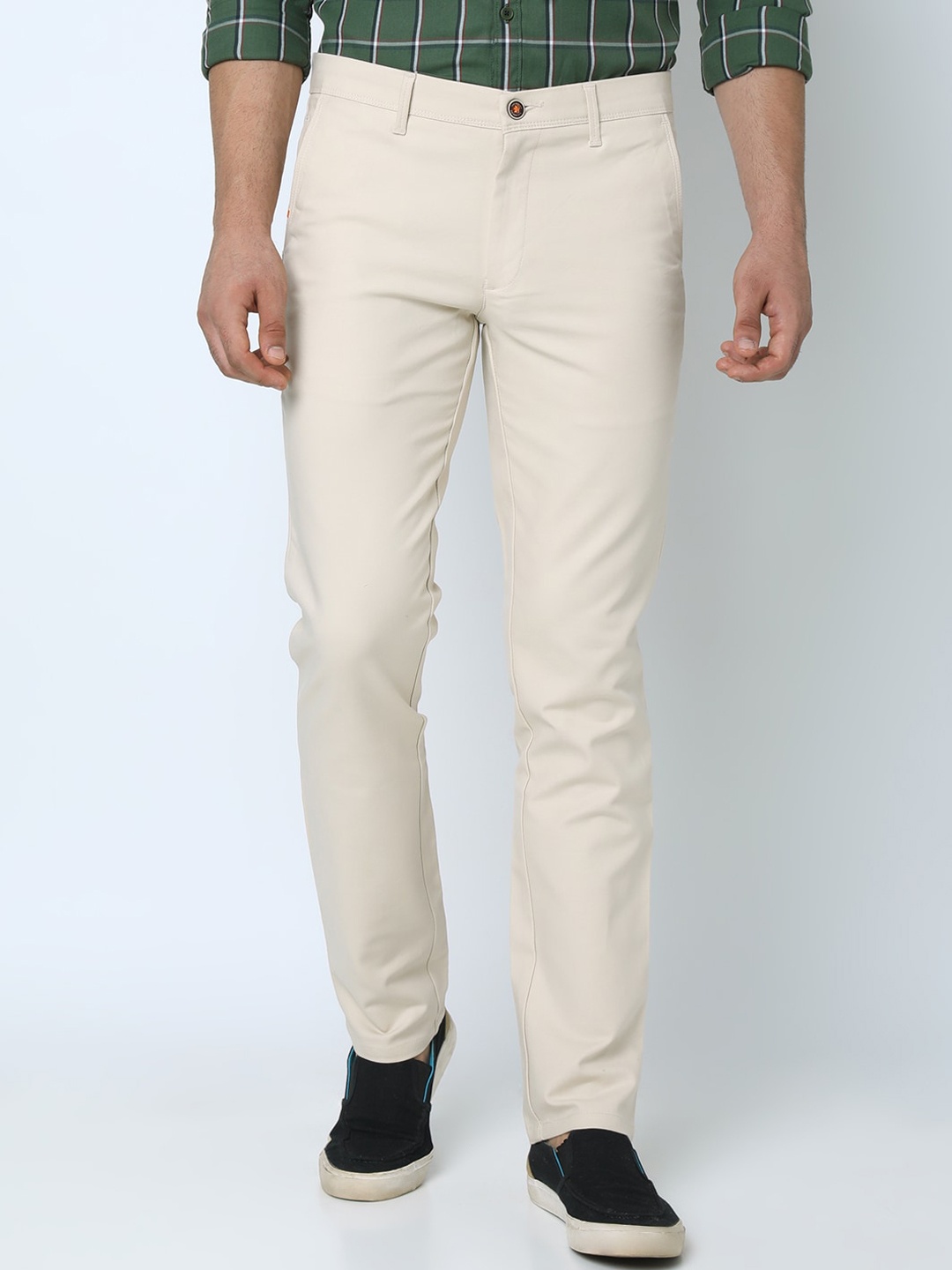 

Oxemberg Men Slim Fit Cotton Trousers, Cream